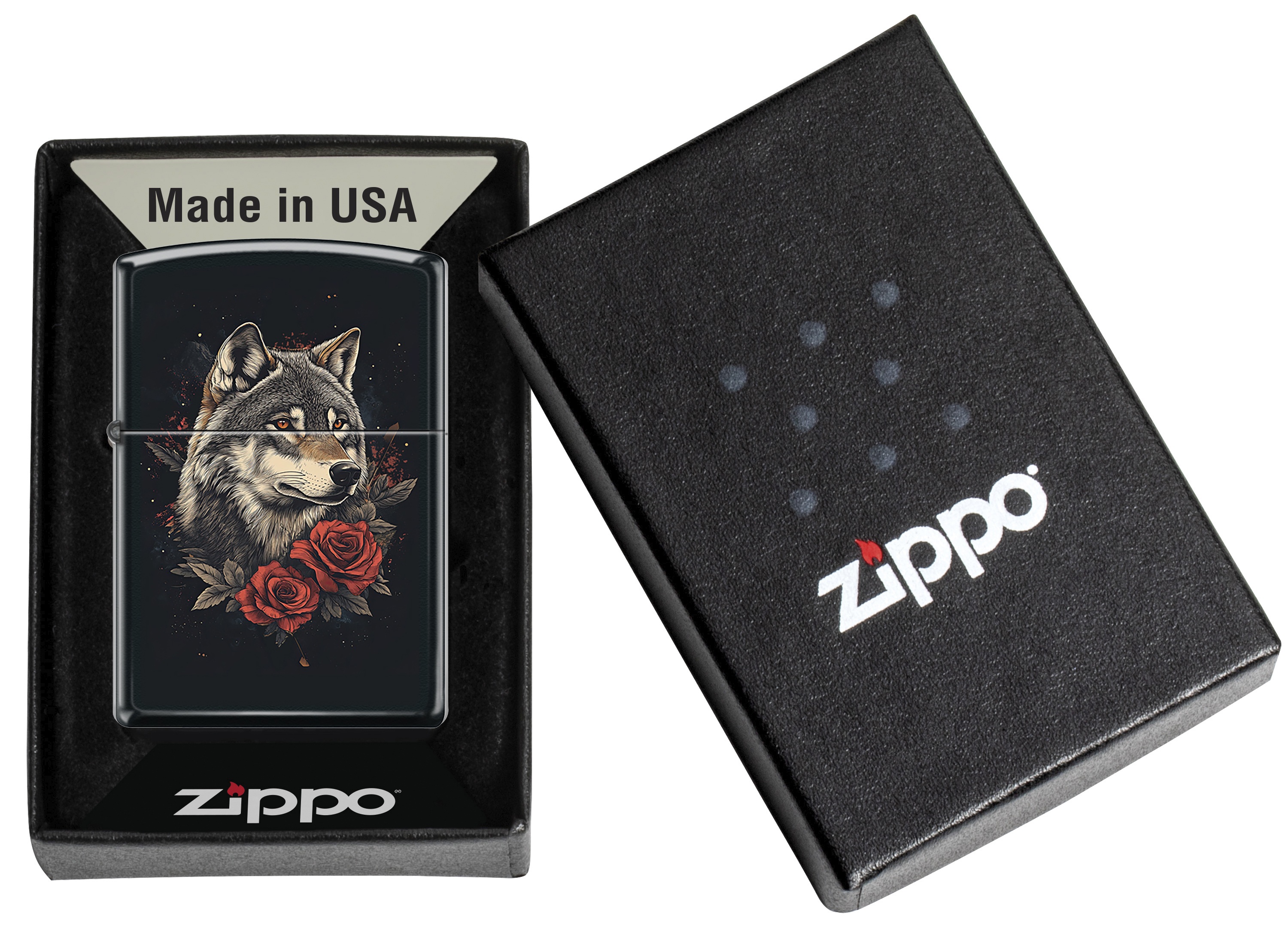 Front shot of Zippo Bejeweled Beetle Design High Polish Brass Windproof Lighter standing at a 3/4 angle.