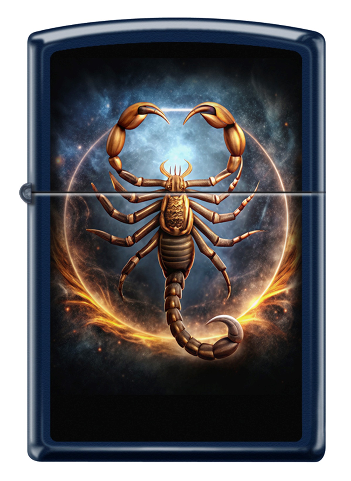 Front shot of Zippo Bejeweled Beetle Design High Polish Brass Windproof Lighter standing at a 3/4 angle.