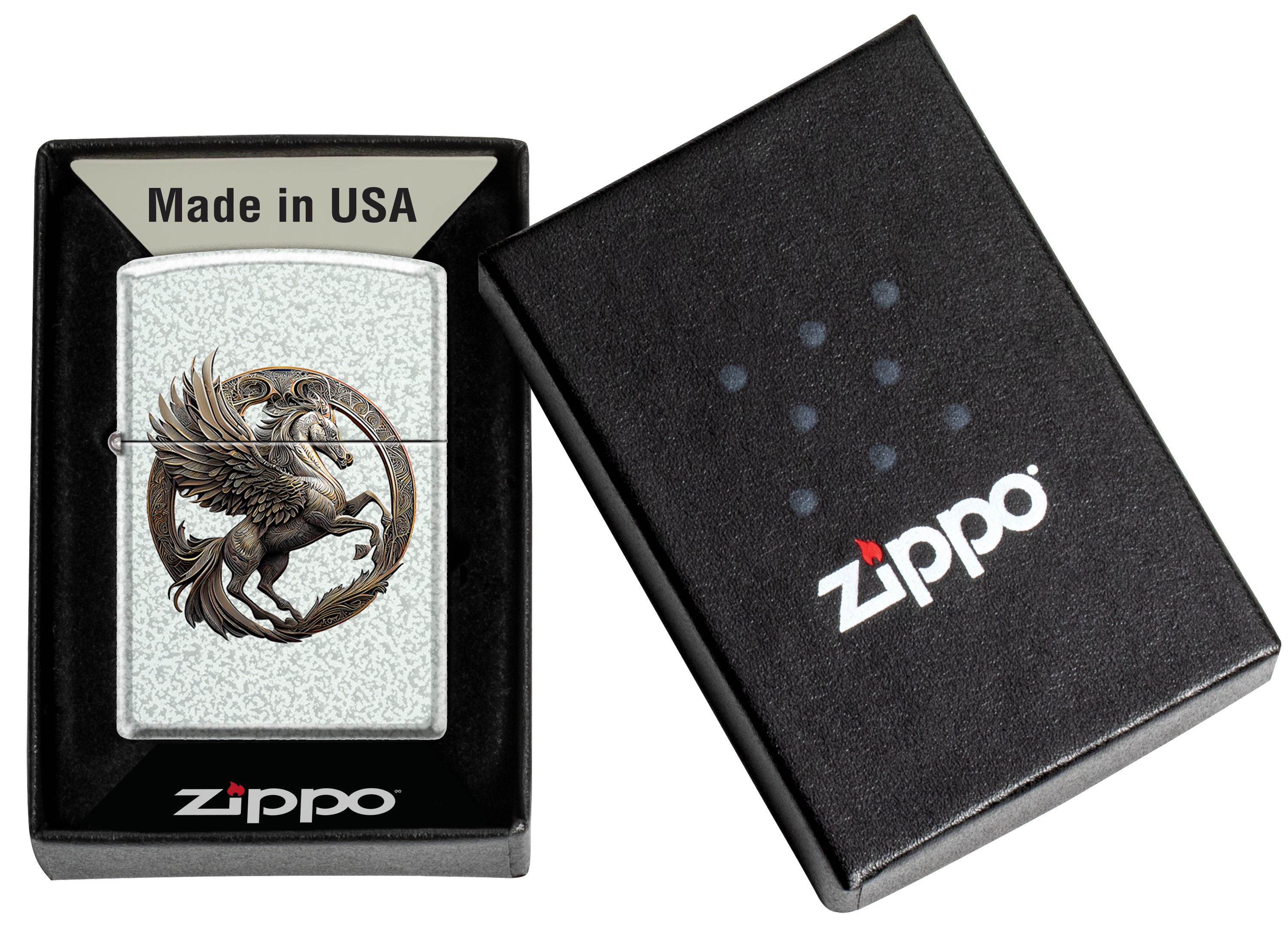 Front shot of Zippo Bejeweled Beetle Design High Polish Brass Windproof Lighter standing at a 3/4 angle.