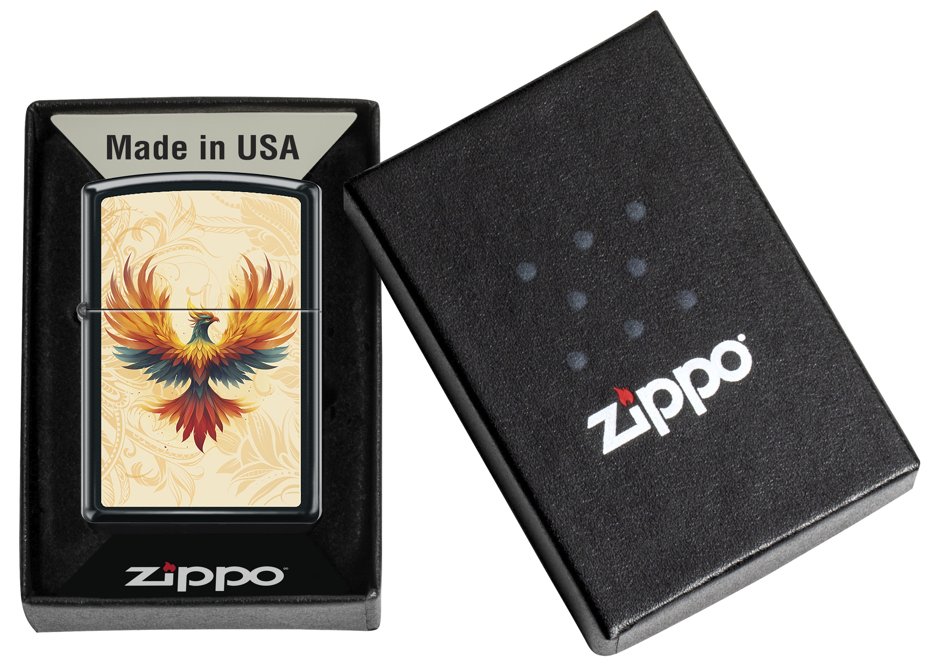 Front shot of Zippo Bejeweled Beetle Design High Polish Brass Windproof Lighter standing at a 3/4 angle.