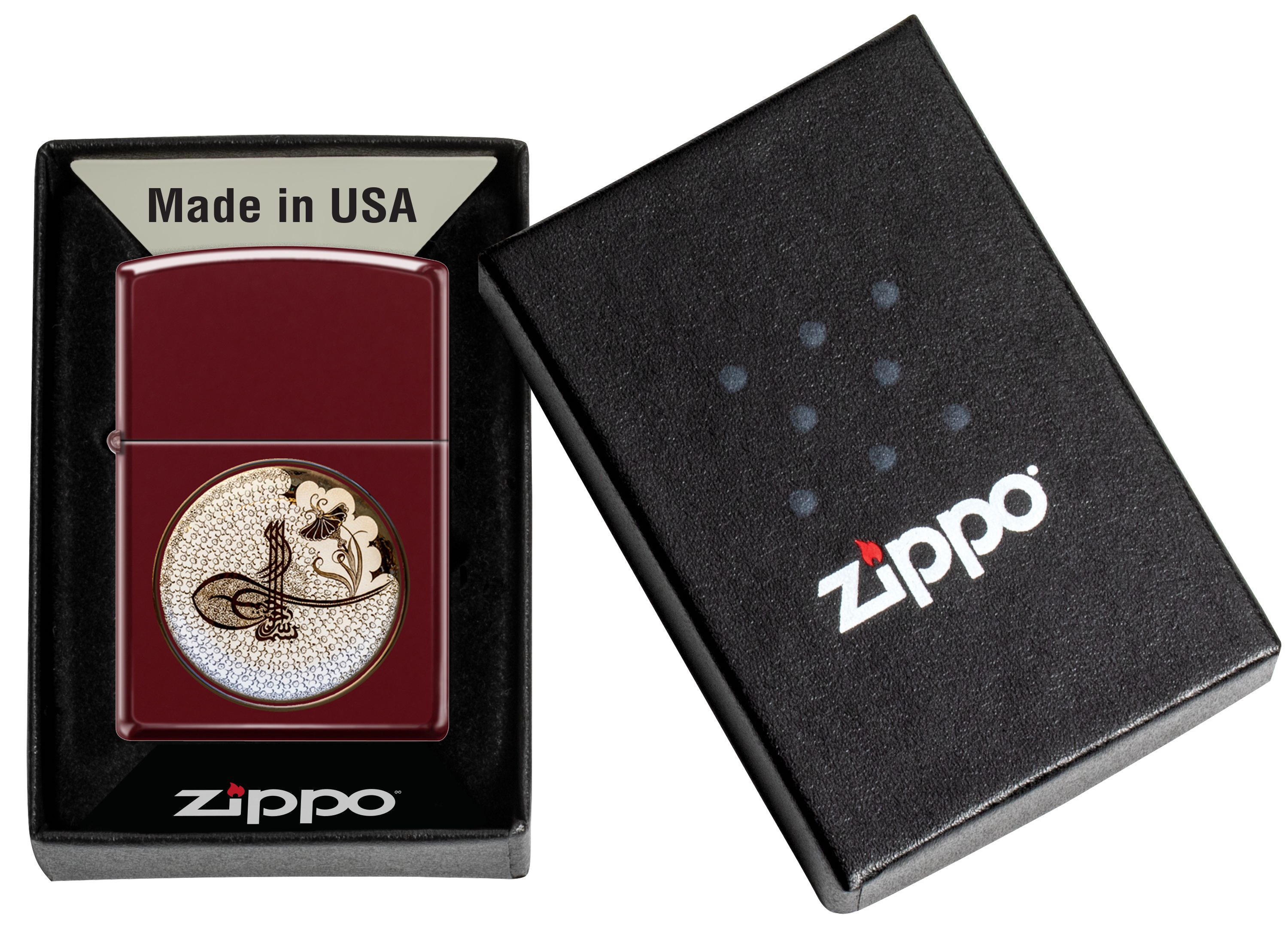 Front shot of Zippo Bejeweled Beetle Design High Polish Brass Windproof Lighter standing at a 3/4 angle.