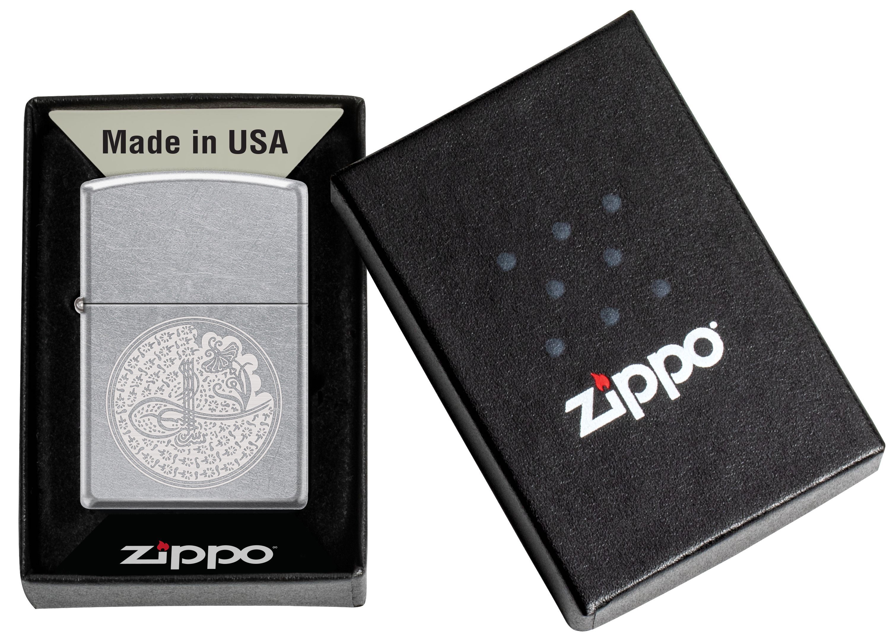 Front shot of Zippo Bejeweled Beetle Design High Polish Brass Windproof Lighter standing at a 3/4 angle.