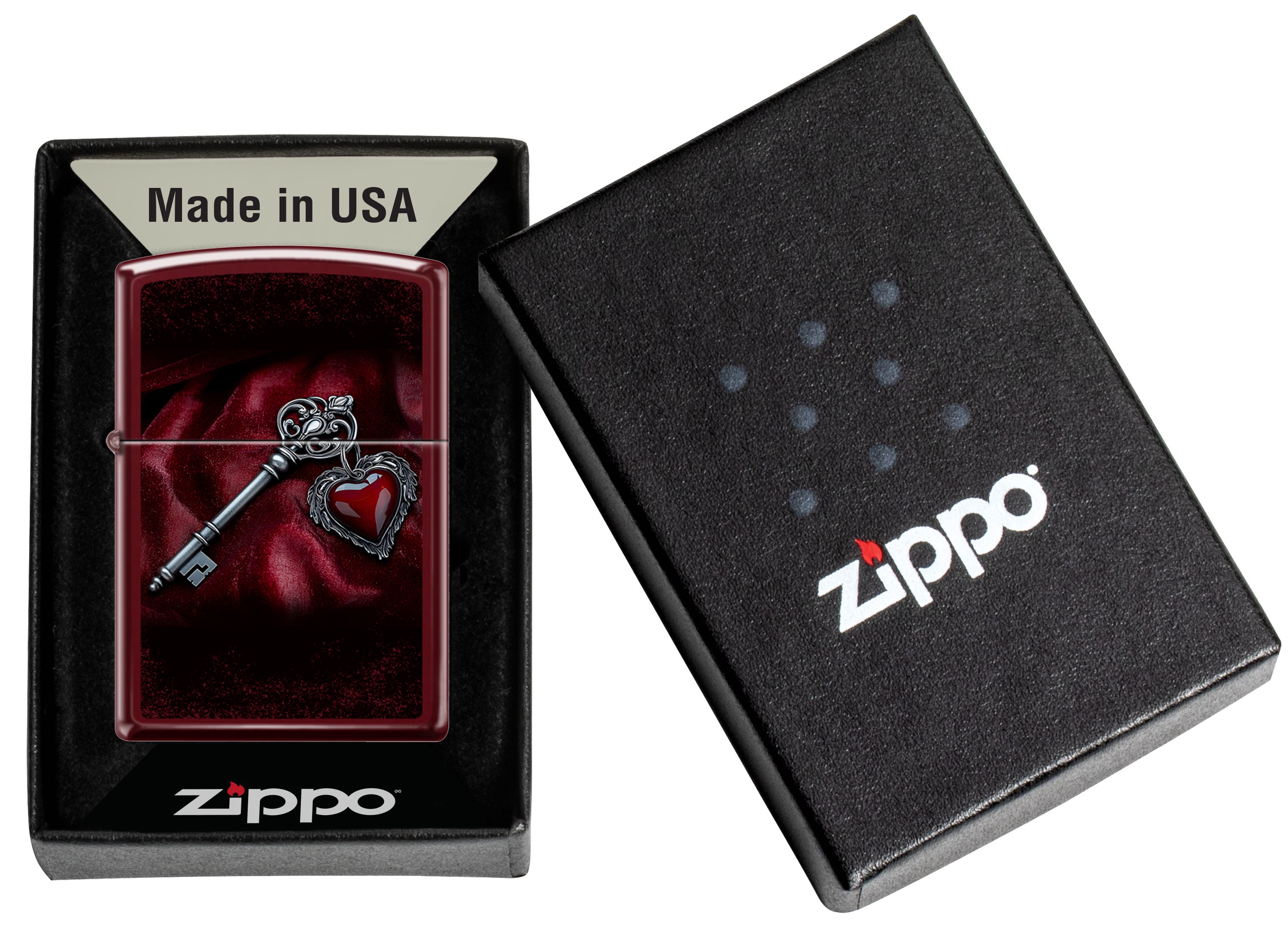 Front shot of Zippo Bejeweled Beetle Design High Polish Brass Windproof Lighter standing at a 3/4 angle.
