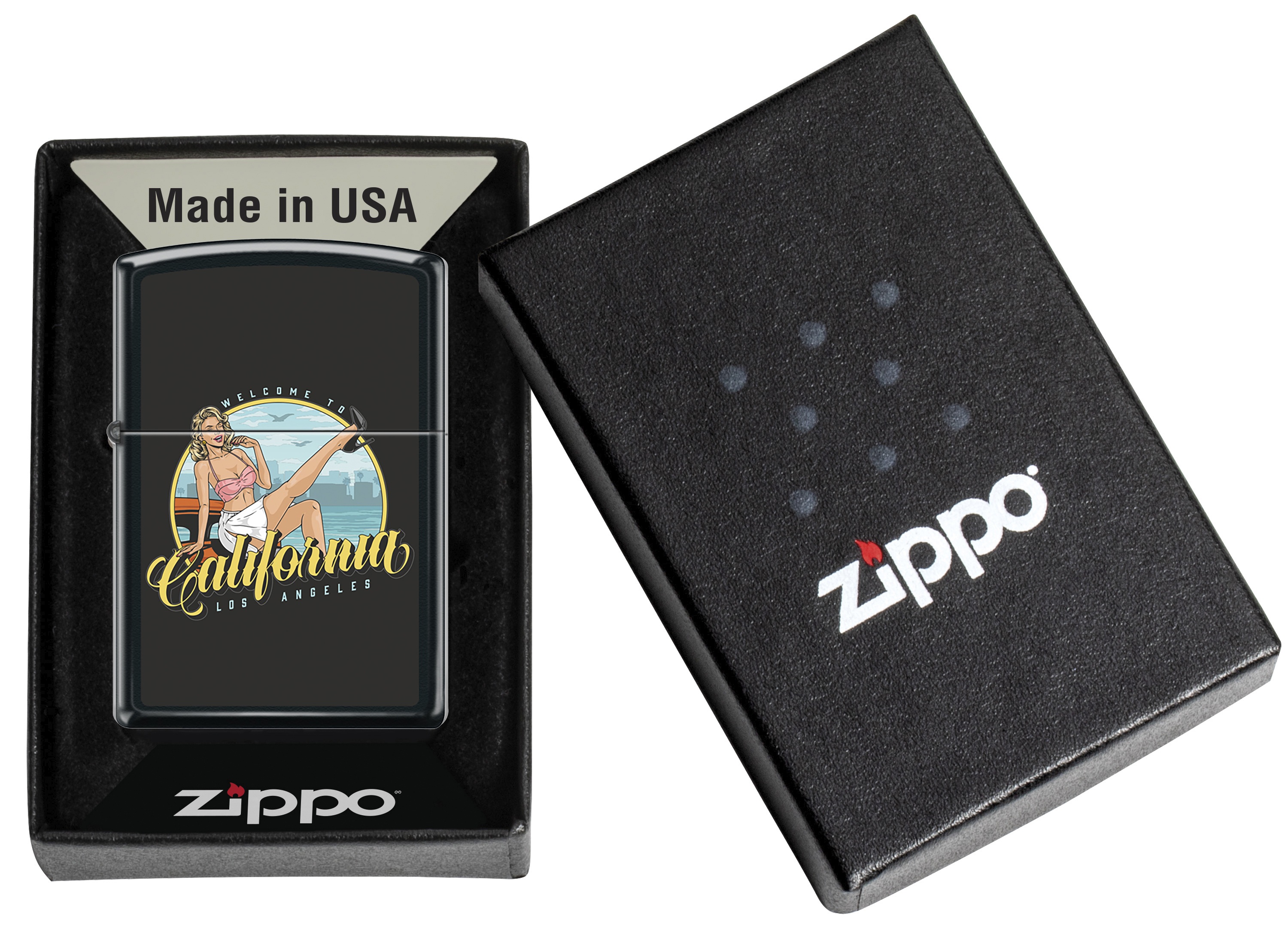 Front shot of Zippo Bejeweled Beetle Design High Polish Brass Windproof Lighter standing at a 3/4 angle.