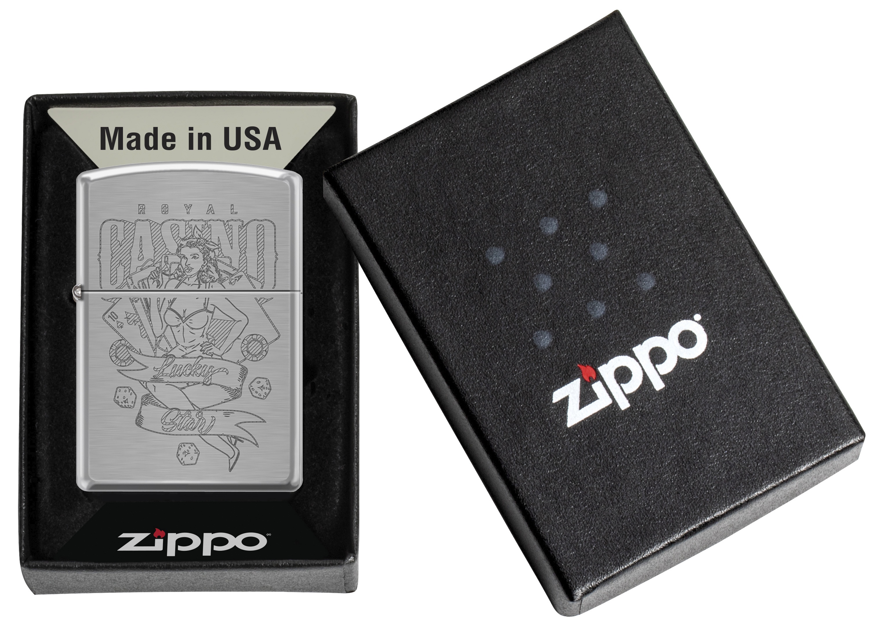 Front shot of Zippo Bejeweled Beetle Design High Polish Brass Windproof Lighter standing at a 3/4 angle.