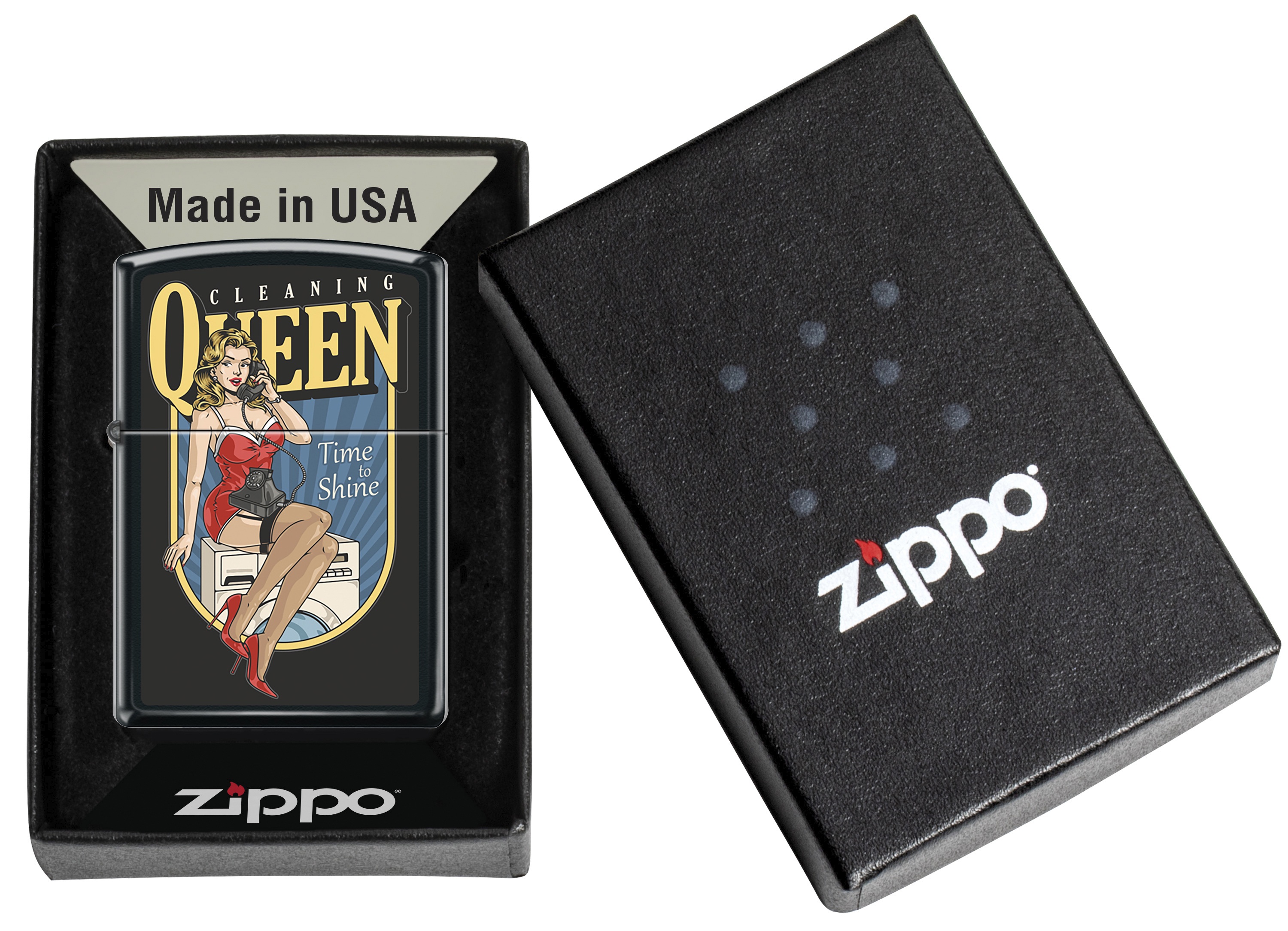 Front shot of Zippo Bejeweled Beetle Design High Polish Brass Windproof Lighter standing at a 3/4 angle.