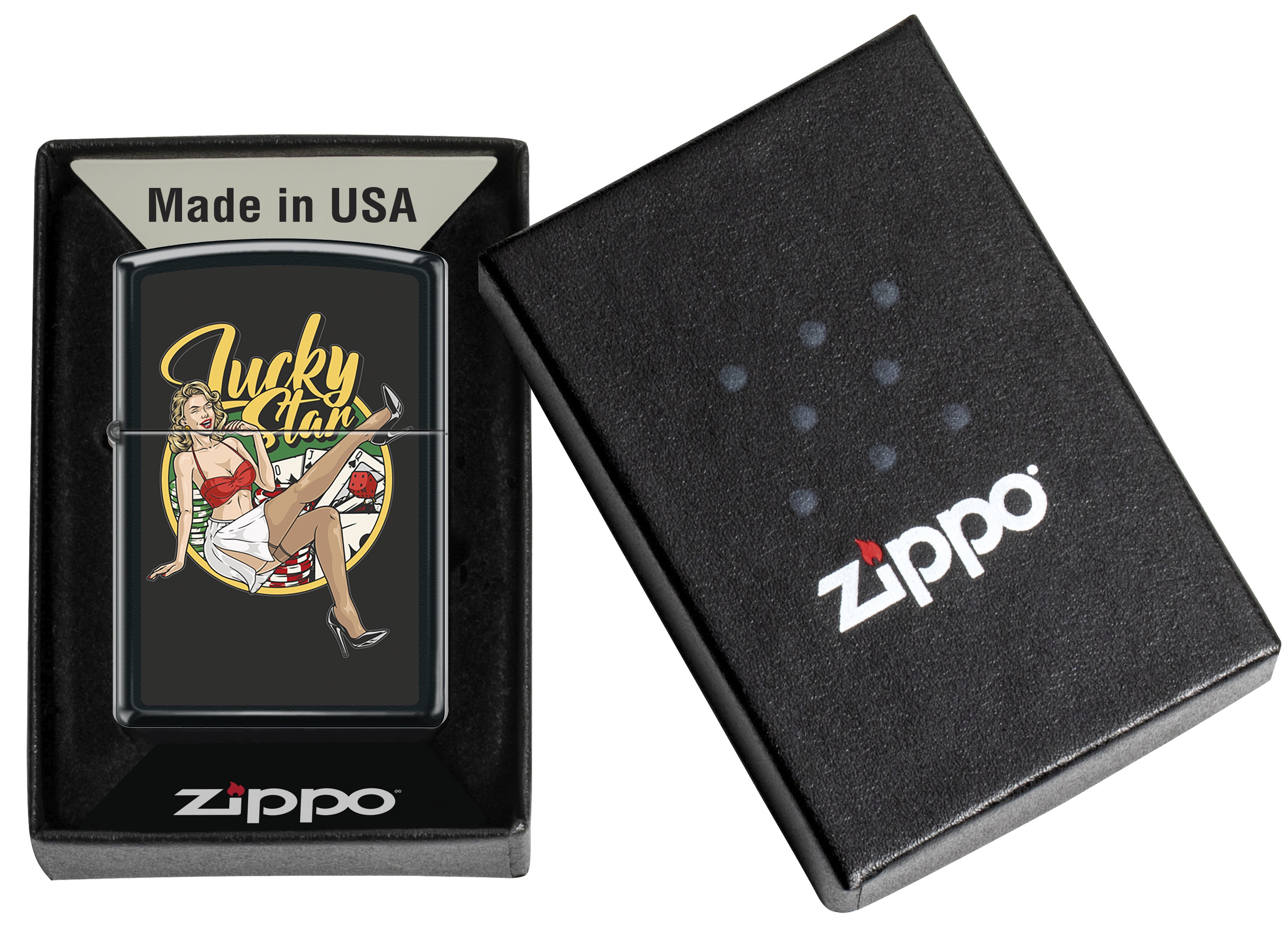 Front shot of Zippo Bejeweled Beetle Design High Polish Brass Windproof Lighter standing at a 3/4 angle.