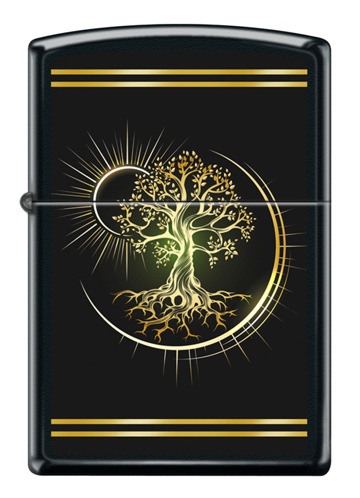 Front shot of Zippo Bejeweled Beetle Design High Polish Brass Windproof Lighter standing at a 3/4 angle.
