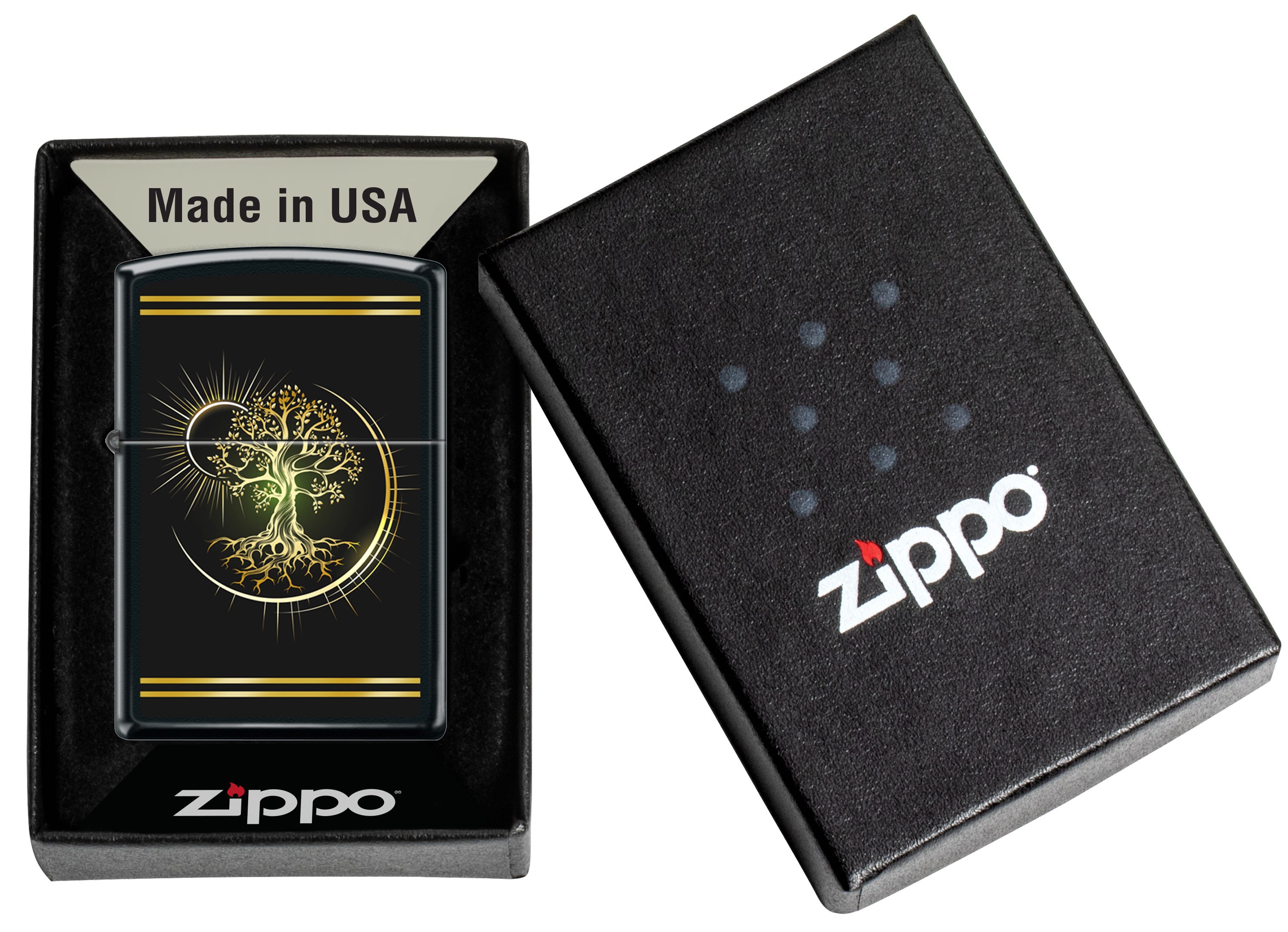 Front shot of Zippo Bejeweled Beetle Design High Polish Brass Windproof Lighter standing at a 3/4 angle.