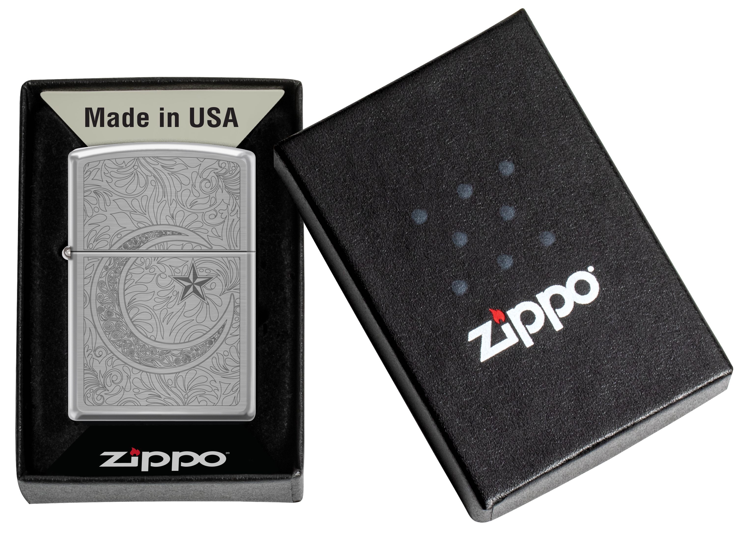 Front shot of Zippo Bejeweled Beetle Design High Polish Brass Windproof Lighter standing at a 3/4 angle.
