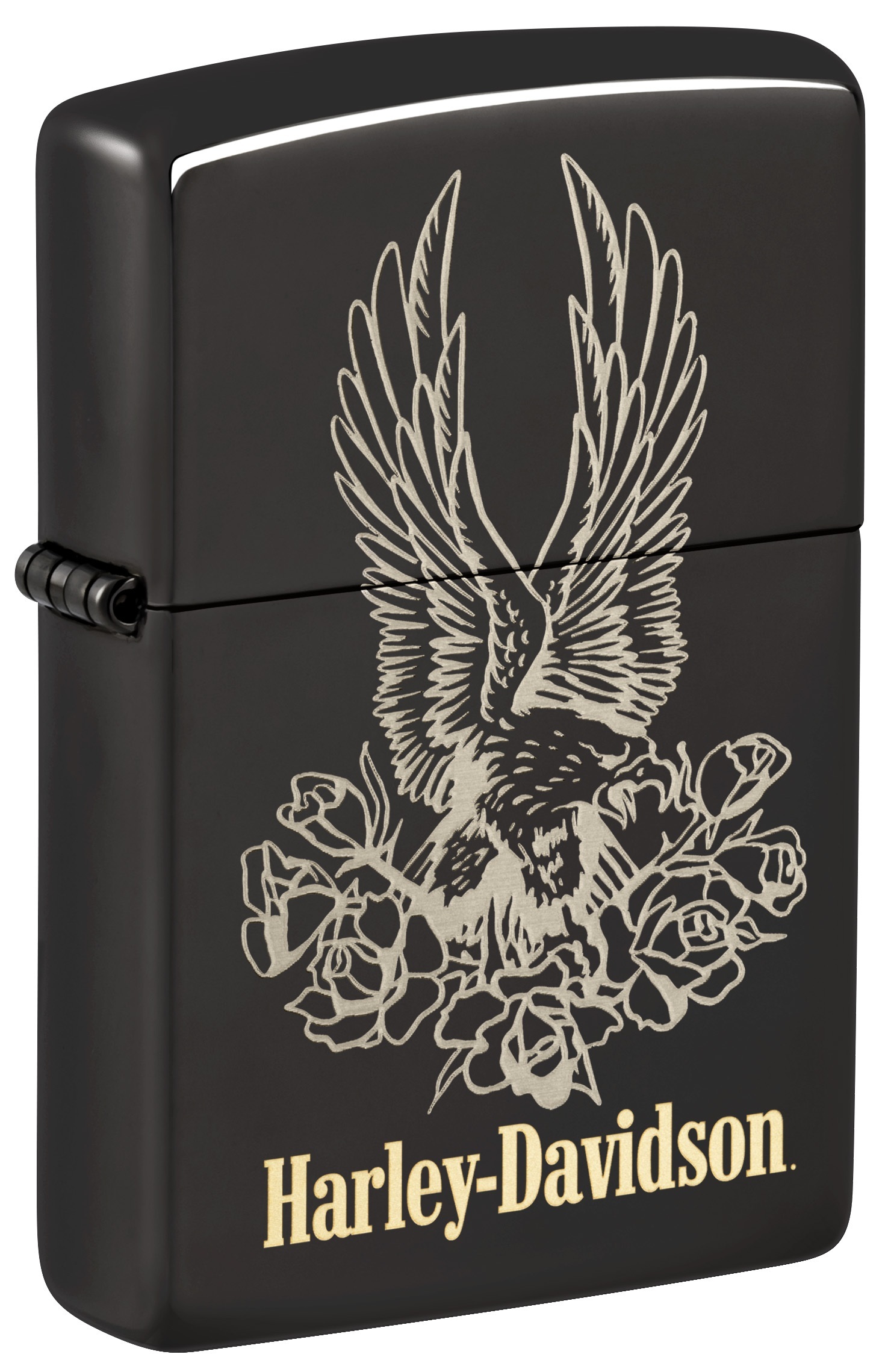 Front shot of Zippo Bejeweled Beetle Design High Polish Brass Windproof Lighter standing at a 3/4 angle.
