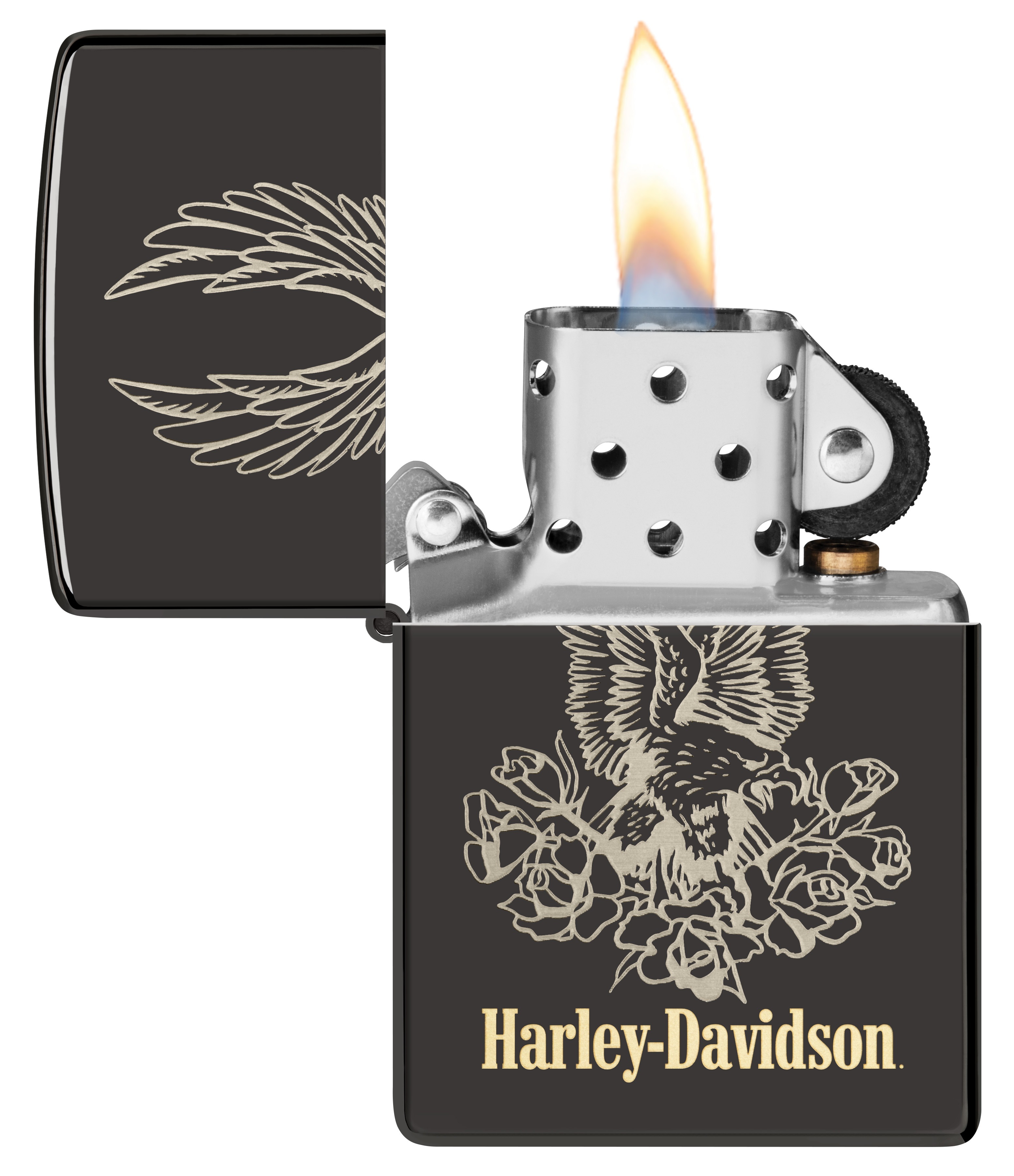Front shot of Zippo Bejeweled Beetle Design High Polish Brass Windproof Lighter standing at a 3/4 angle.