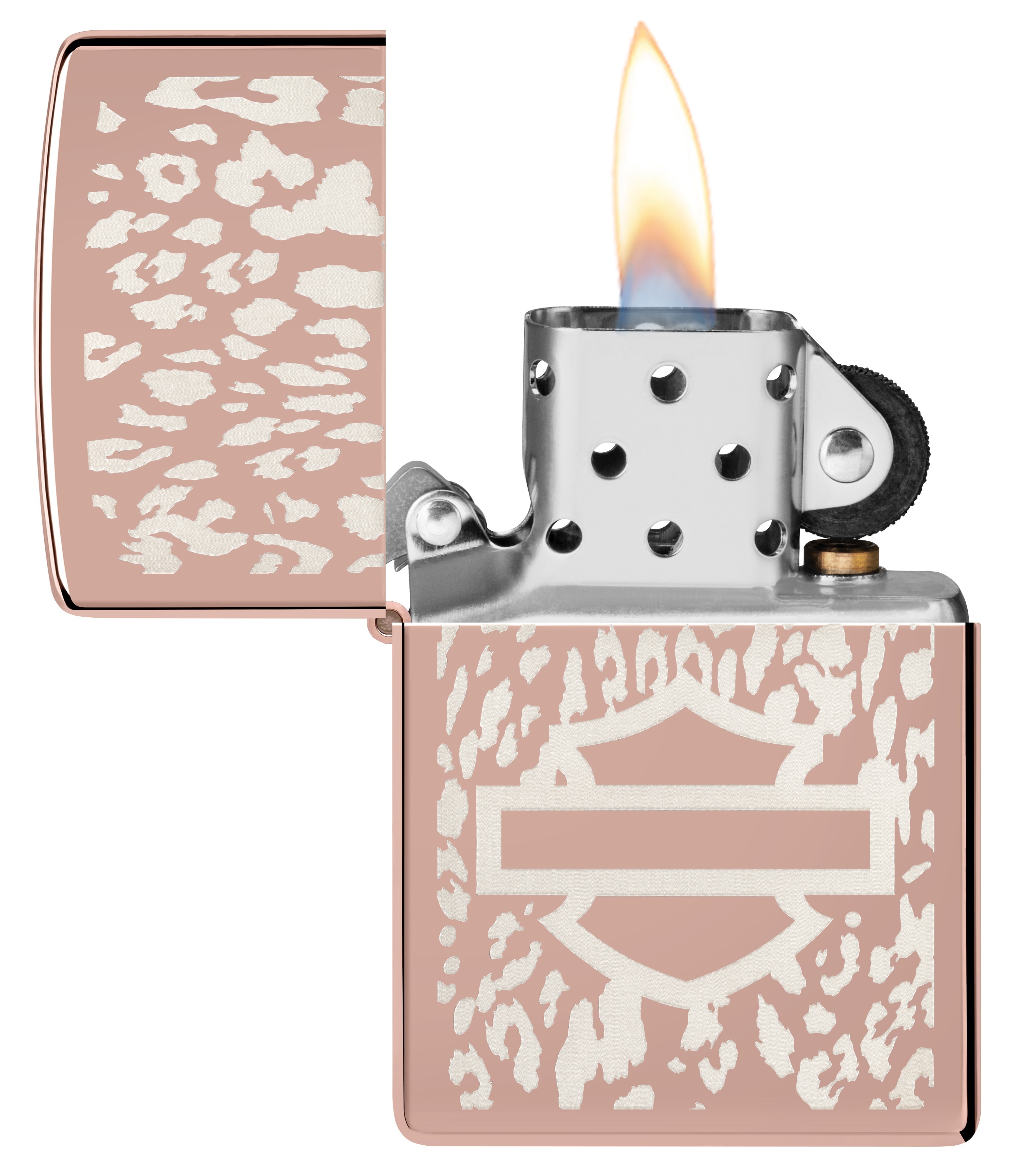 Front shot of Zippo Bejeweled Beetle Design High Polish Brass Windproof Lighter standing at a 3/4 angle.