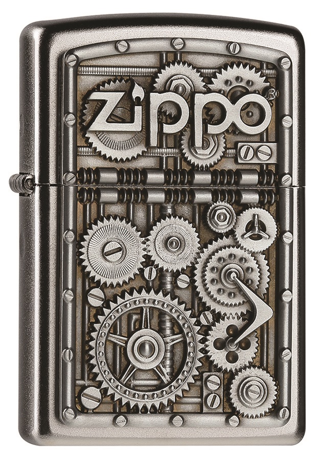 Front shot of Zippo Bejeweled Beetle Design High Polish Brass Windproof Lighter standing at a 3/4 angle.