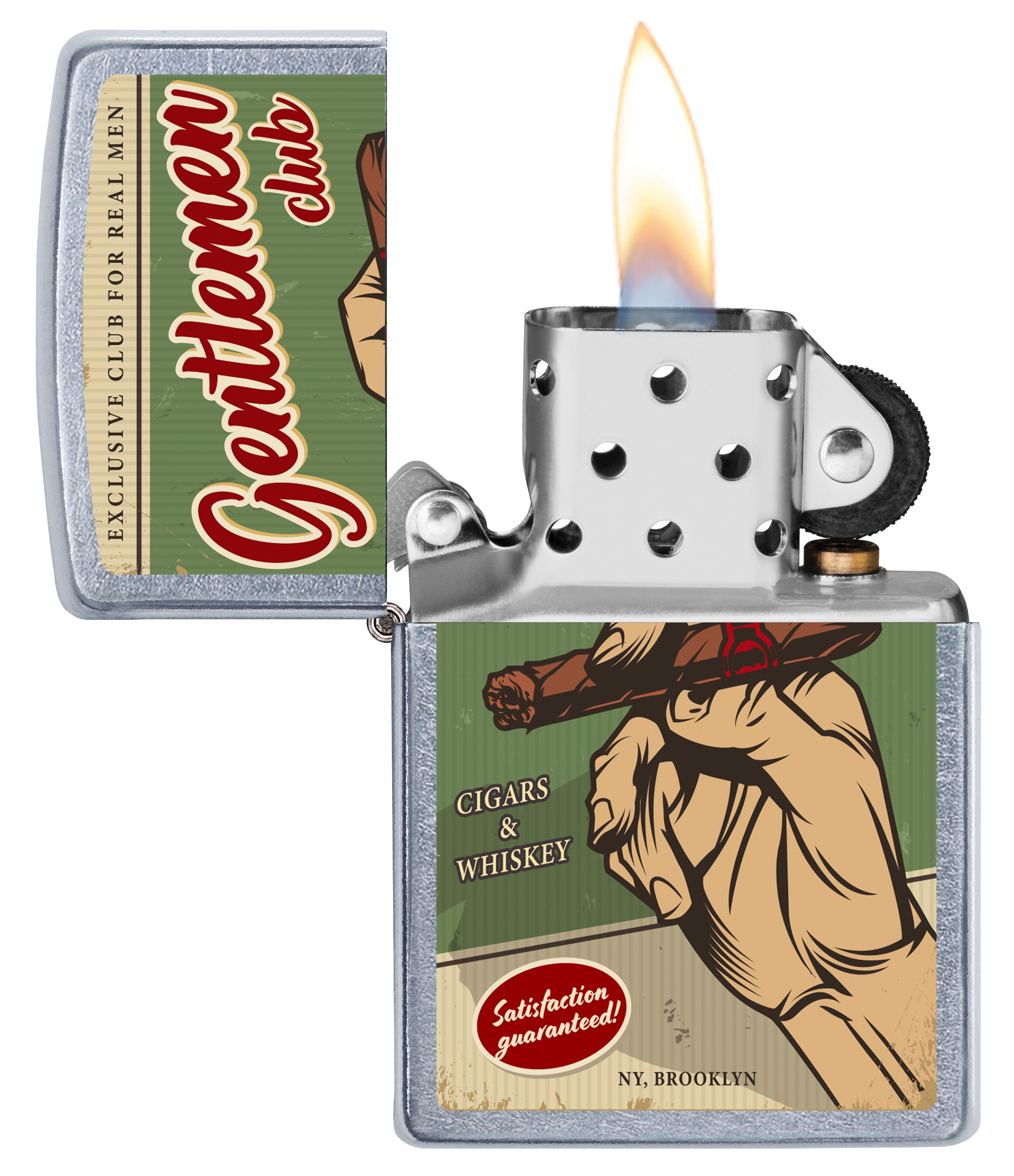 Front shot of Zippo Bejeweled Beetle Design High Polish Brass Windproof Lighter standing at a 3/4 angle.
