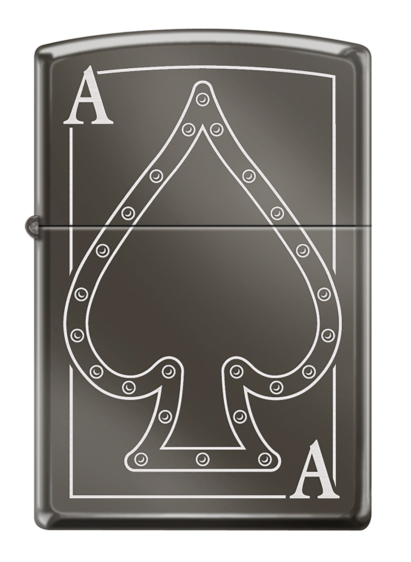 Front shot of Zippo Bejeweled Beetle Design High Polish Brass Windproof Lighter standing at a 3/4 angle.