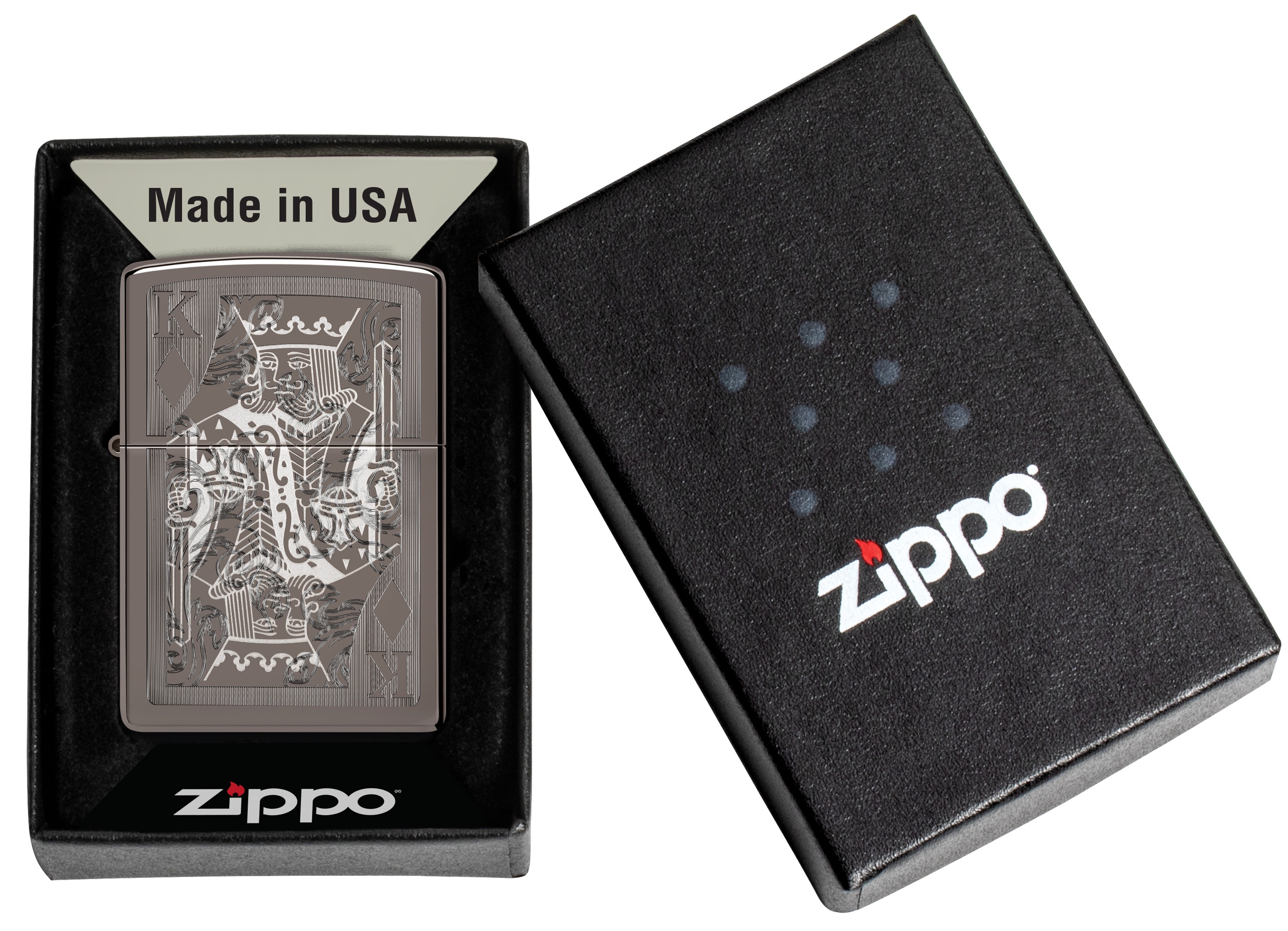 Front shot of Zippo Bejeweled Beetle Design High Polish Brass Windproof Lighter standing at a 3/4 angle.