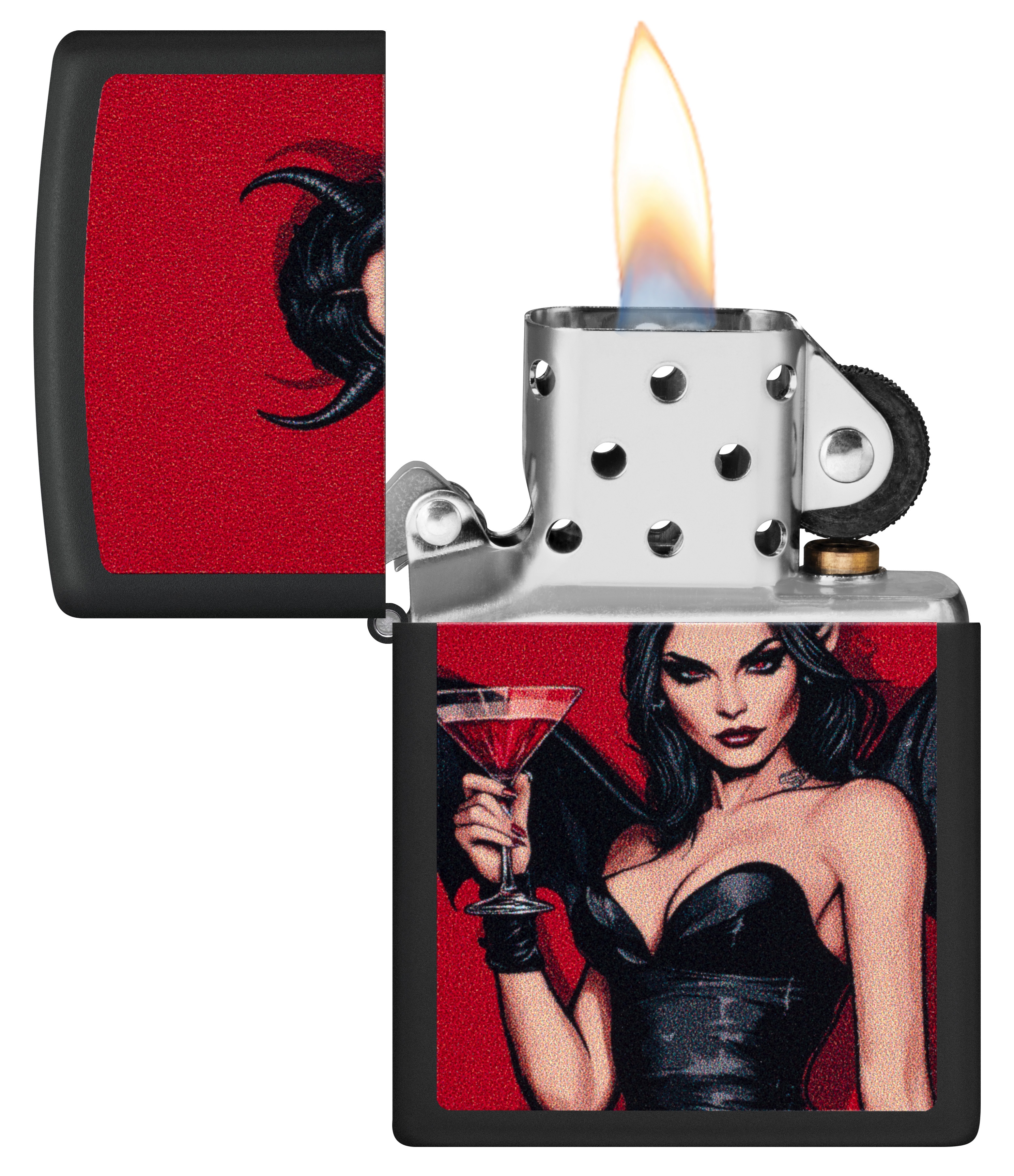 Front shot of Zippo Bejeweled Beetle Design High Polish Brass Windproof Lighter standing at a 3/4 angle.
