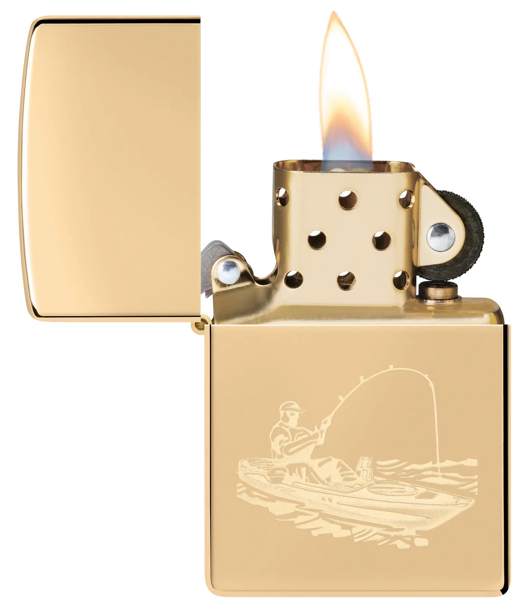 Front shot of Zippo Bejeweled Beetle Design High Polish Brass Windproof Lighter standing at a 3/4 angle.