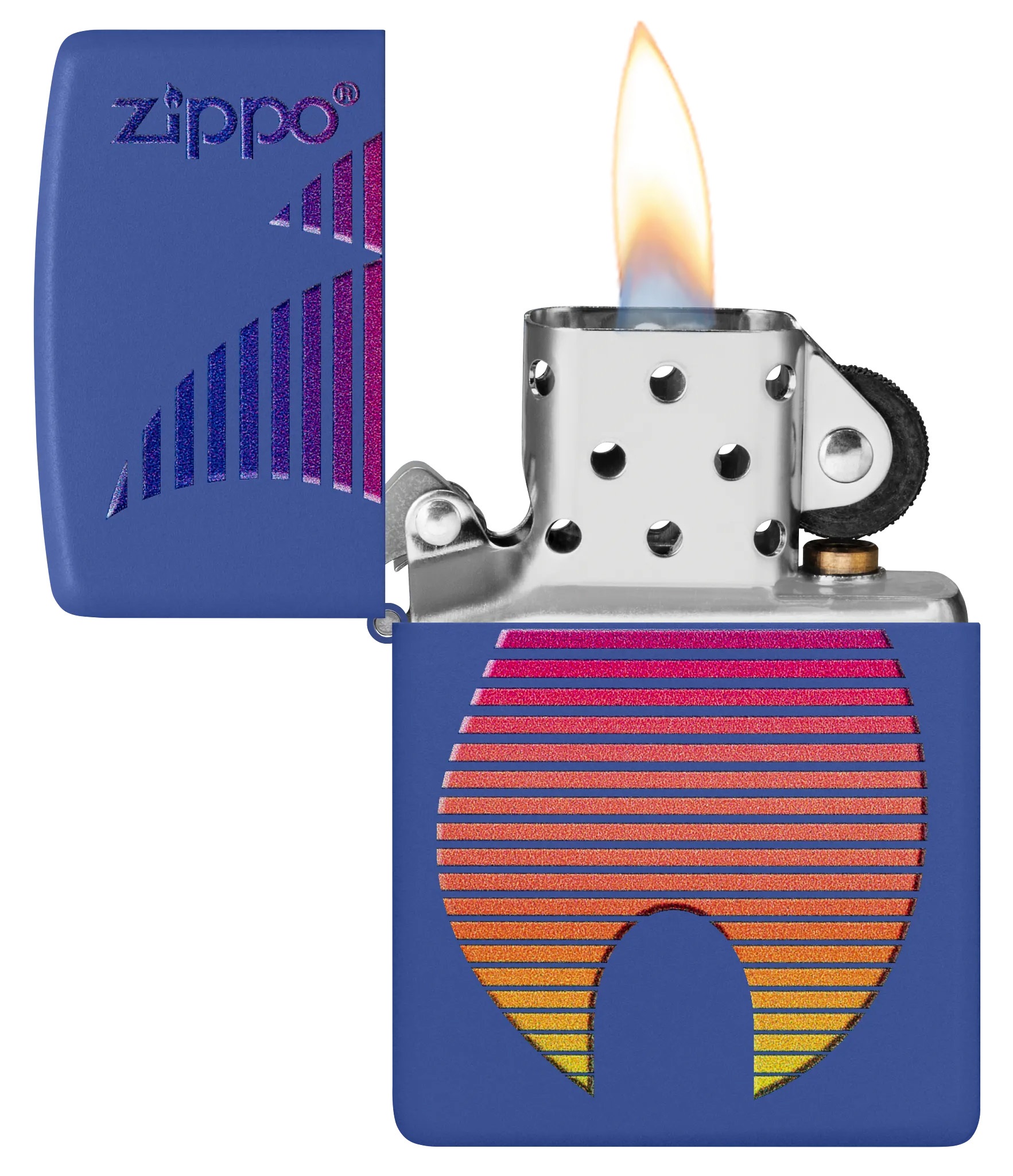 Front shot of Zippo Bejeweled Beetle Design High Polish Brass Windproof Lighter standing at a 3/4 angle.