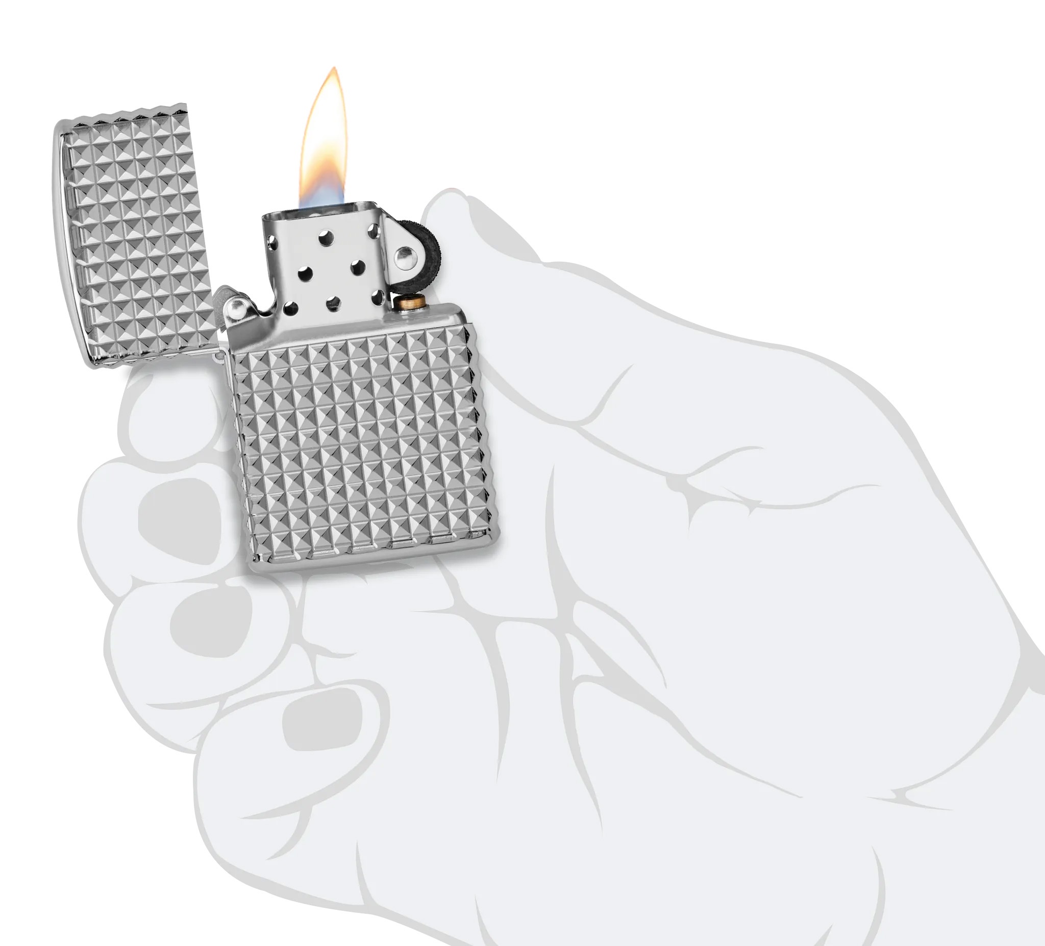 Front shot of Zippo Bejeweled Beetle Design High Polish Brass Windproof Lighter standing at a 3/4 angle.
