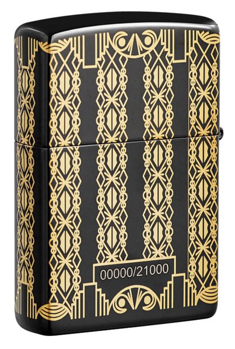 Front shot of Zippo Bejeweled Beetle Design High Polish Brass Windproof Lighter standing at a 3/4 angle.