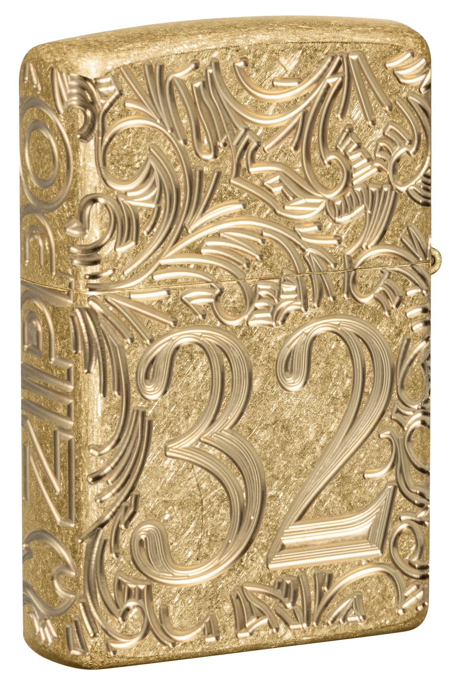 Front shot of Zippo Bejeweled Beetle Design High Polish Brass Windproof Lighter standing at a 3/4 angle.