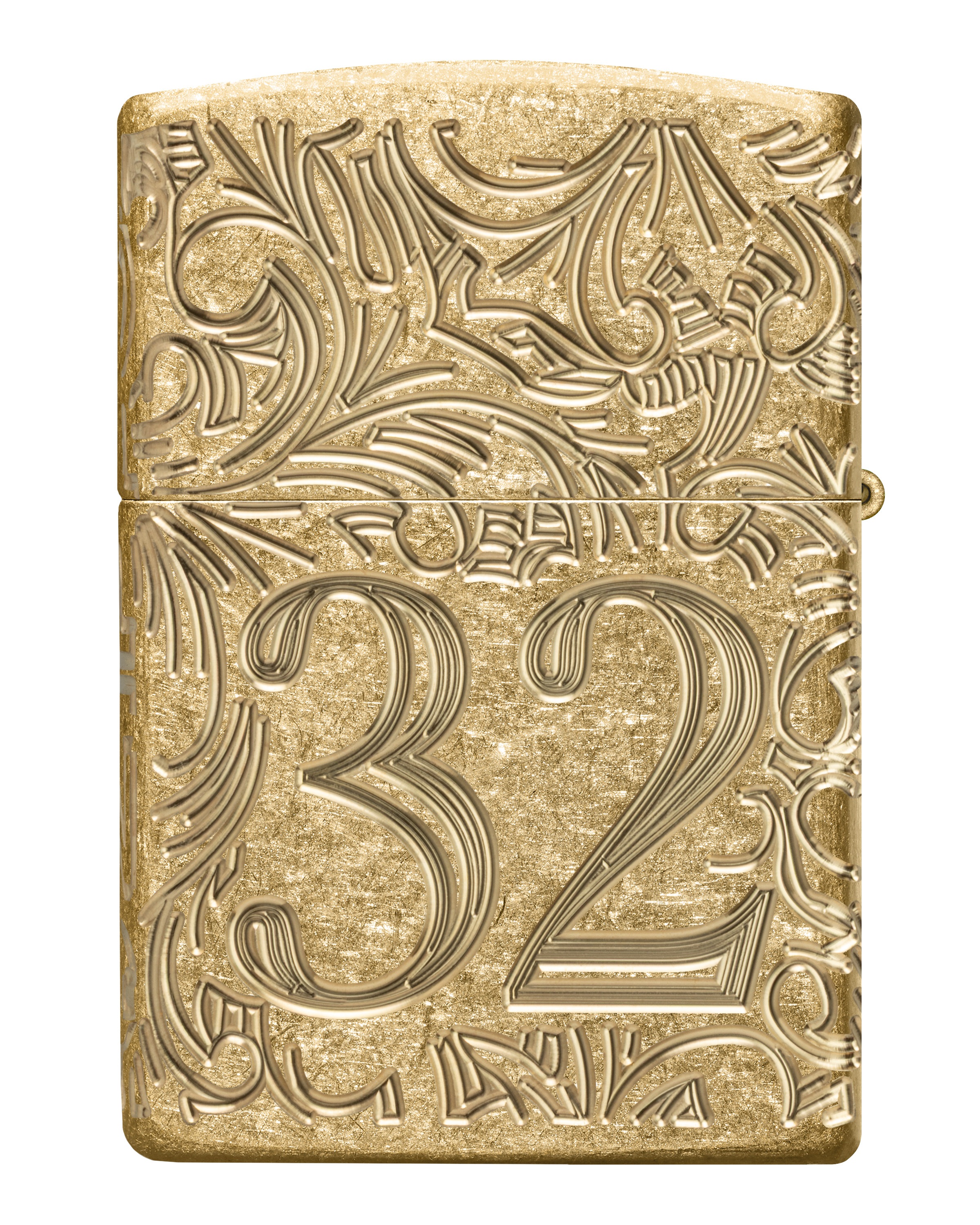 Front shot of Zippo Bejeweled Beetle Design High Polish Brass Windproof Lighter standing at a 3/4 angle.