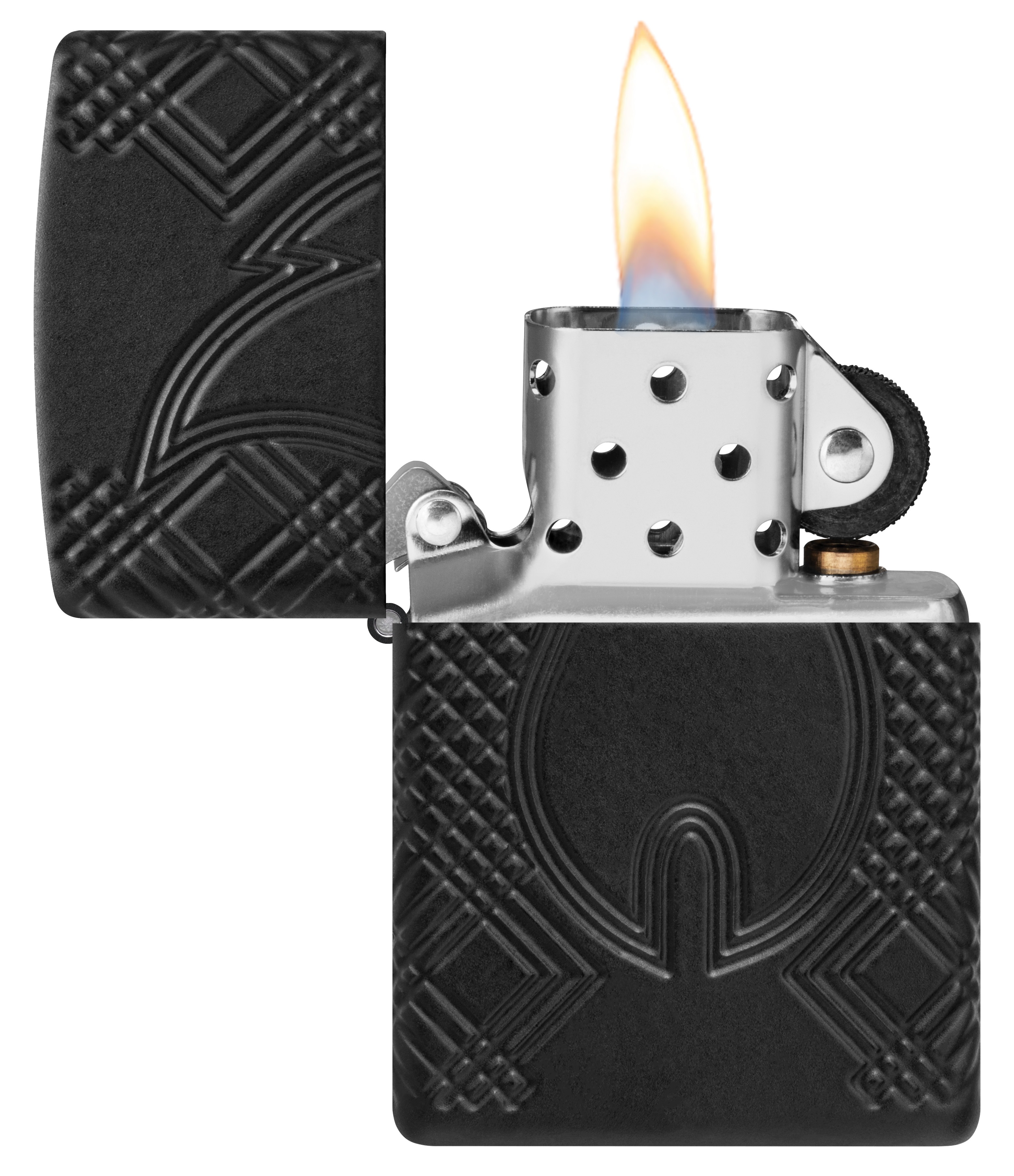 Front shot of Zippo Bejeweled Beetle Design High Polish Brass Windproof Lighter standing at a 3/4 angle.