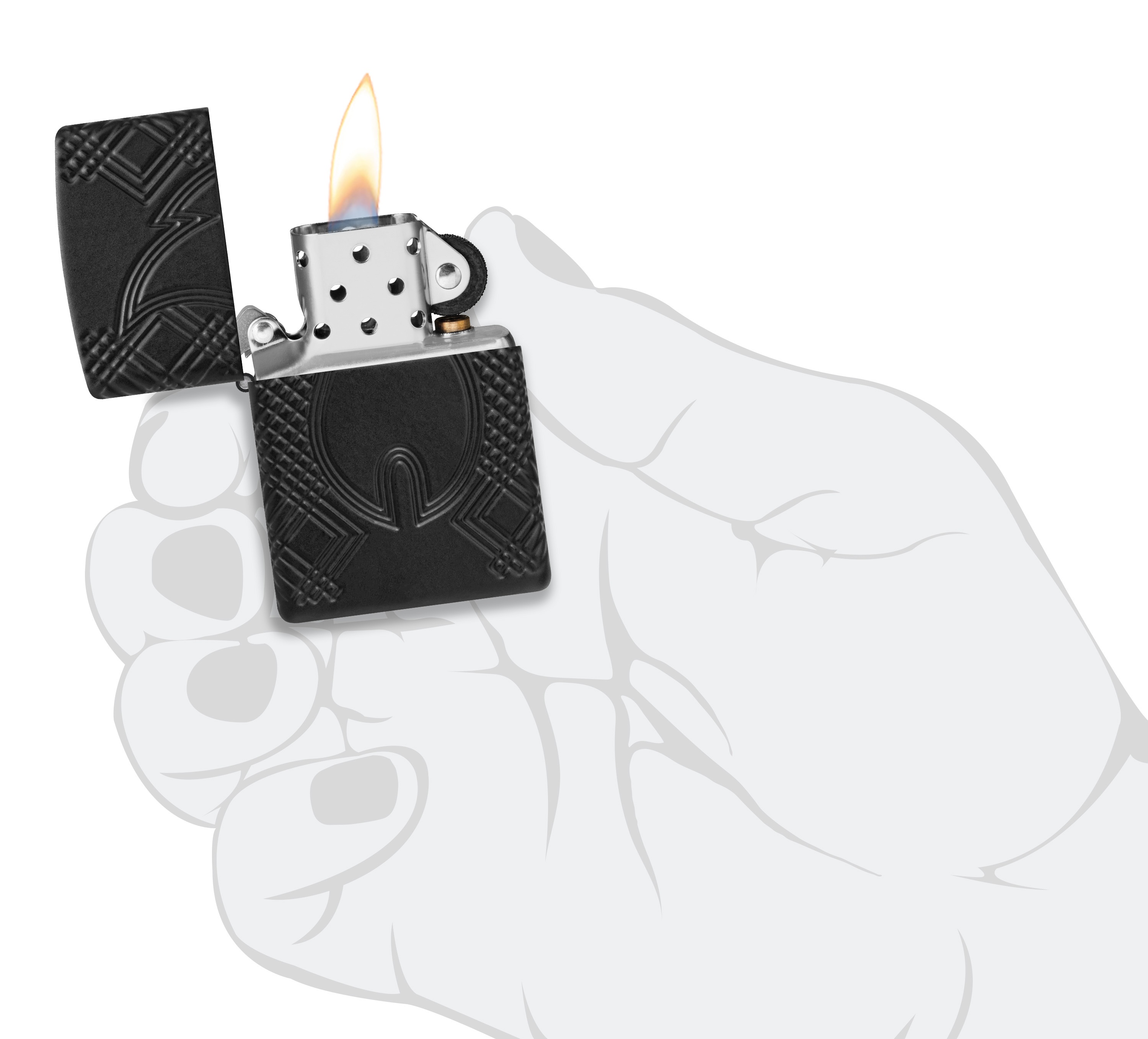 Front shot of Zippo Bejeweled Beetle Design High Polish Brass Windproof Lighter standing at a 3/4 angle.