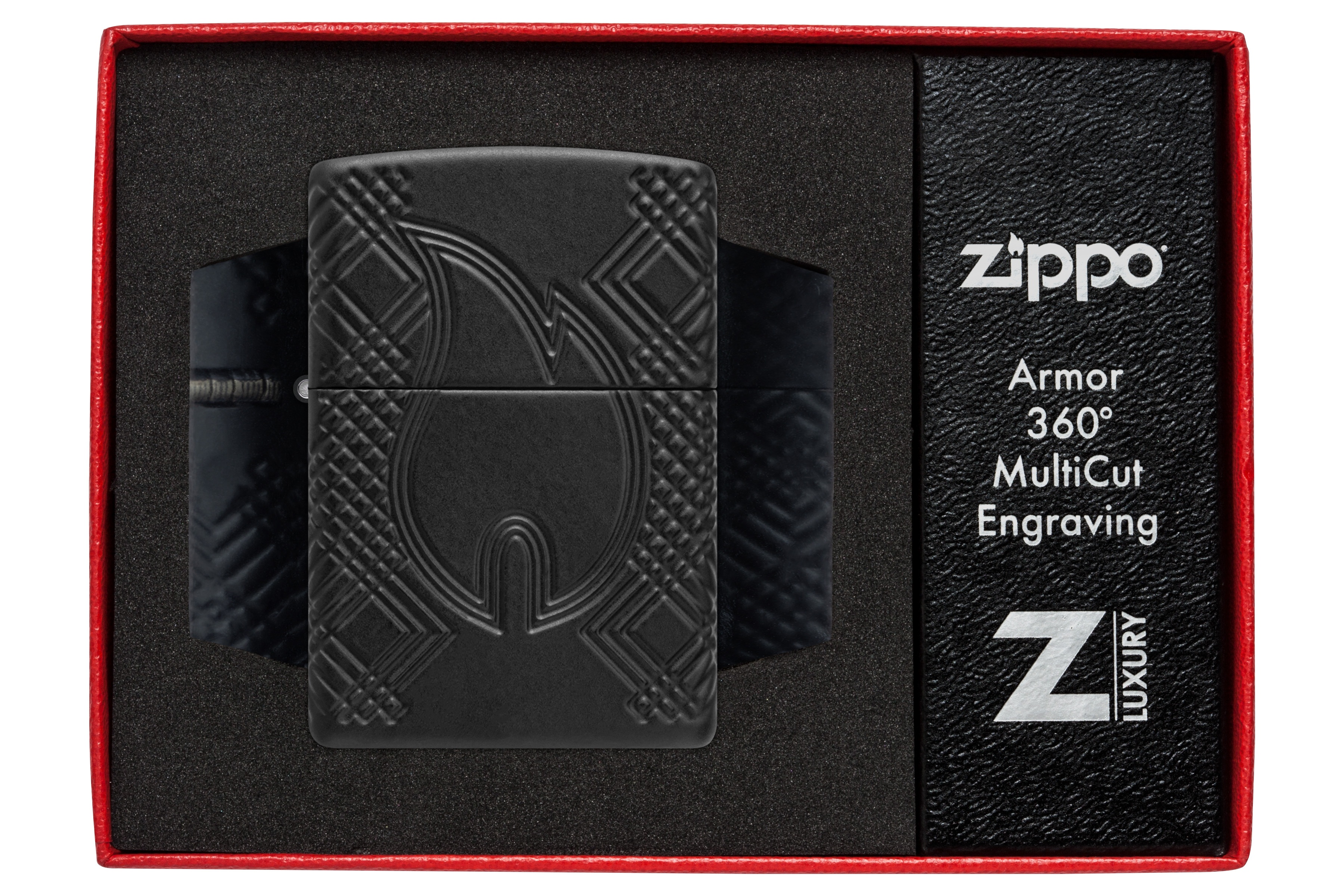 Front shot of Zippo Bejeweled Beetle Design High Polish Brass Windproof Lighter standing at a 3/4 angle.