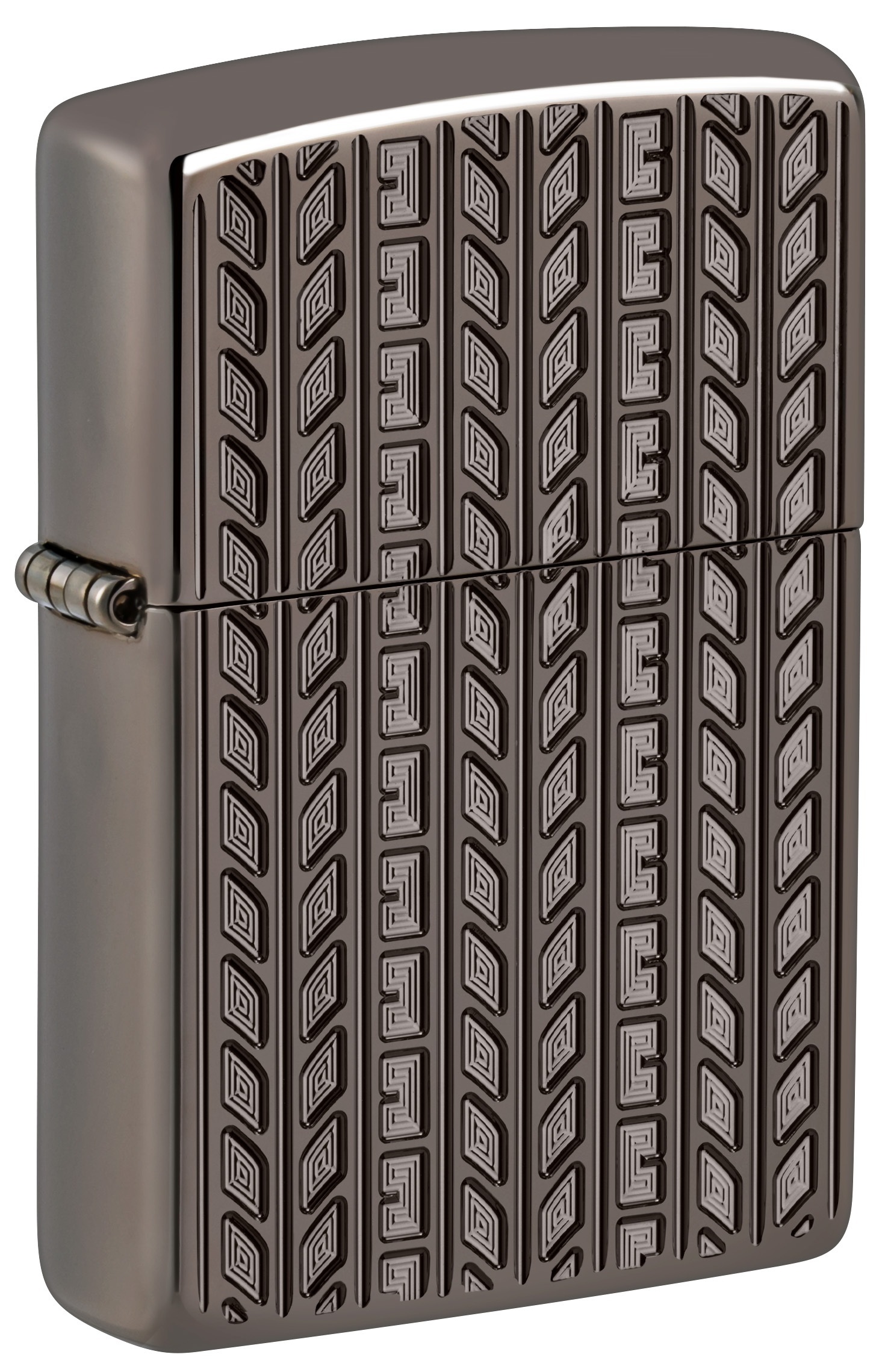 Front shot of Zippo Bejeweled Beetle Design High Polish Brass Windproof Lighter standing at a 3/4 angle.
