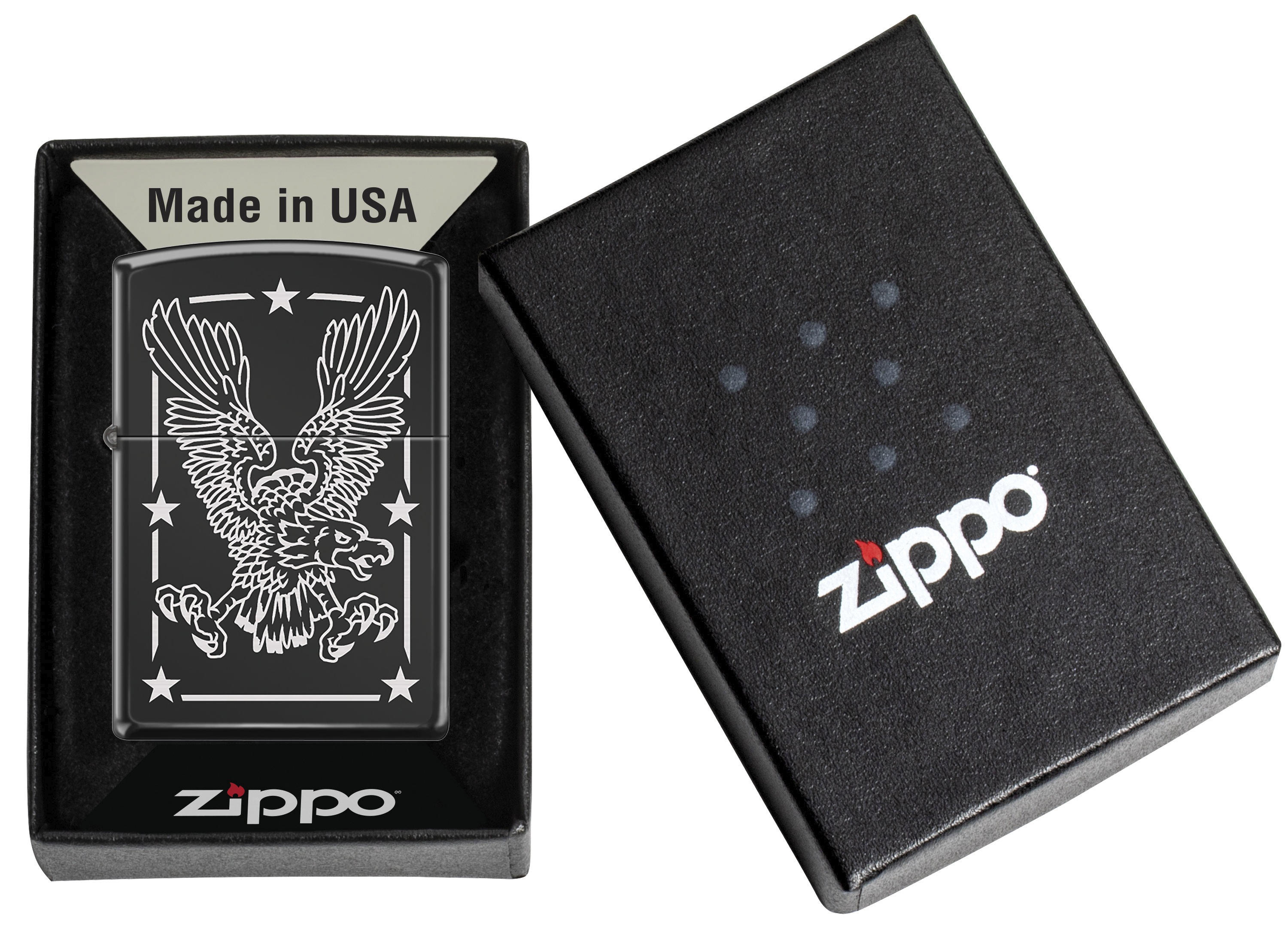 Front shot of Zippo Bejeweled Beetle Design High Polish Brass Windproof Lighter standing at a 3/4 angle.
