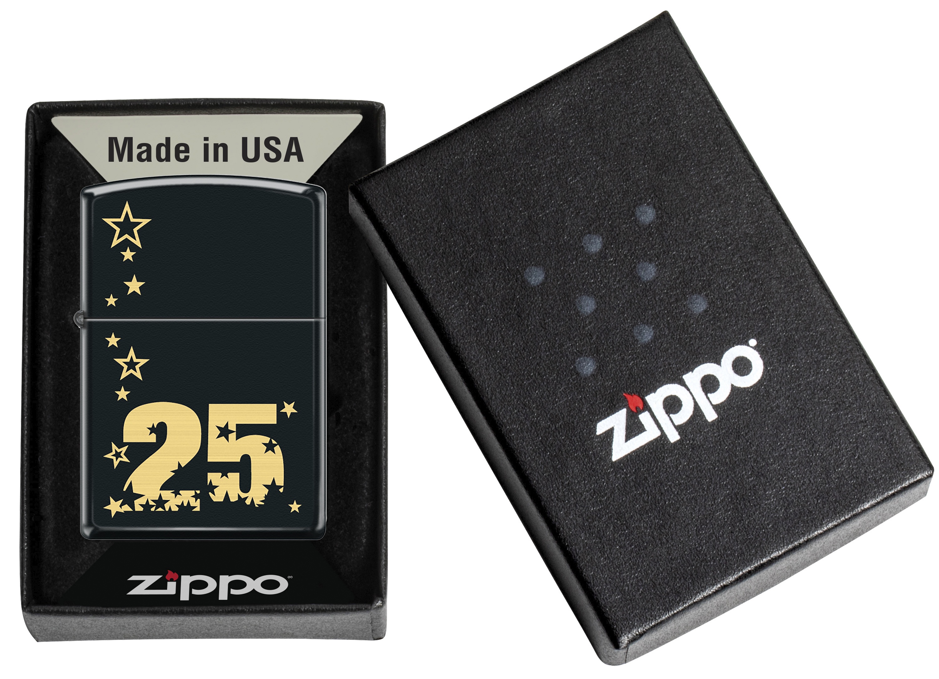 Front shot of Zippo Bejeweled Beetle Design High Polish Brass Windproof Lighter standing at a 3/4 angle.