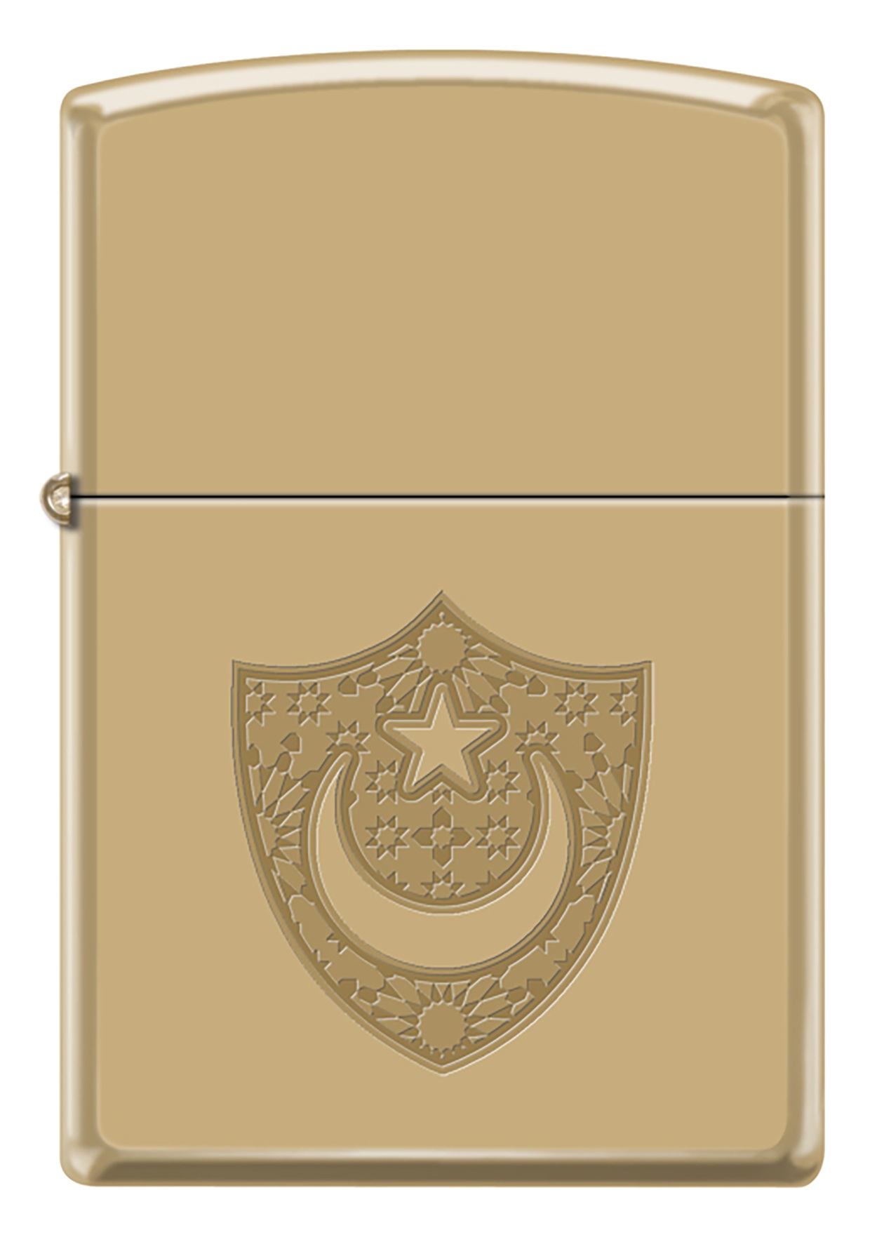 Front shot of Zippo Bejeweled Beetle Design High Polish Brass Windproof Lighter standing at a 3/4 angle.