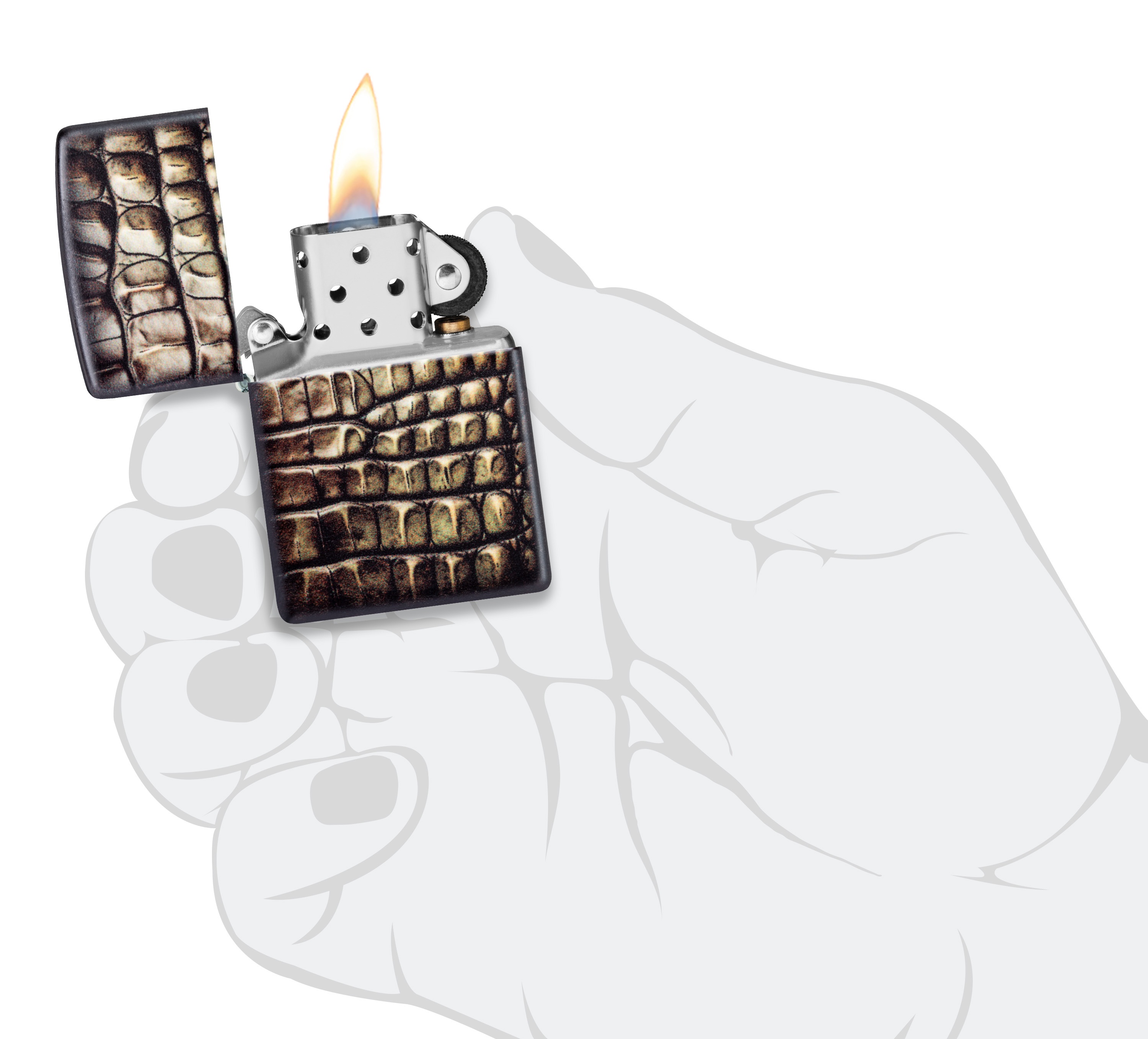 Front shot of Zippo Bejeweled Beetle Design High Polish Brass Windproof Lighter standing at a 3/4 angle.