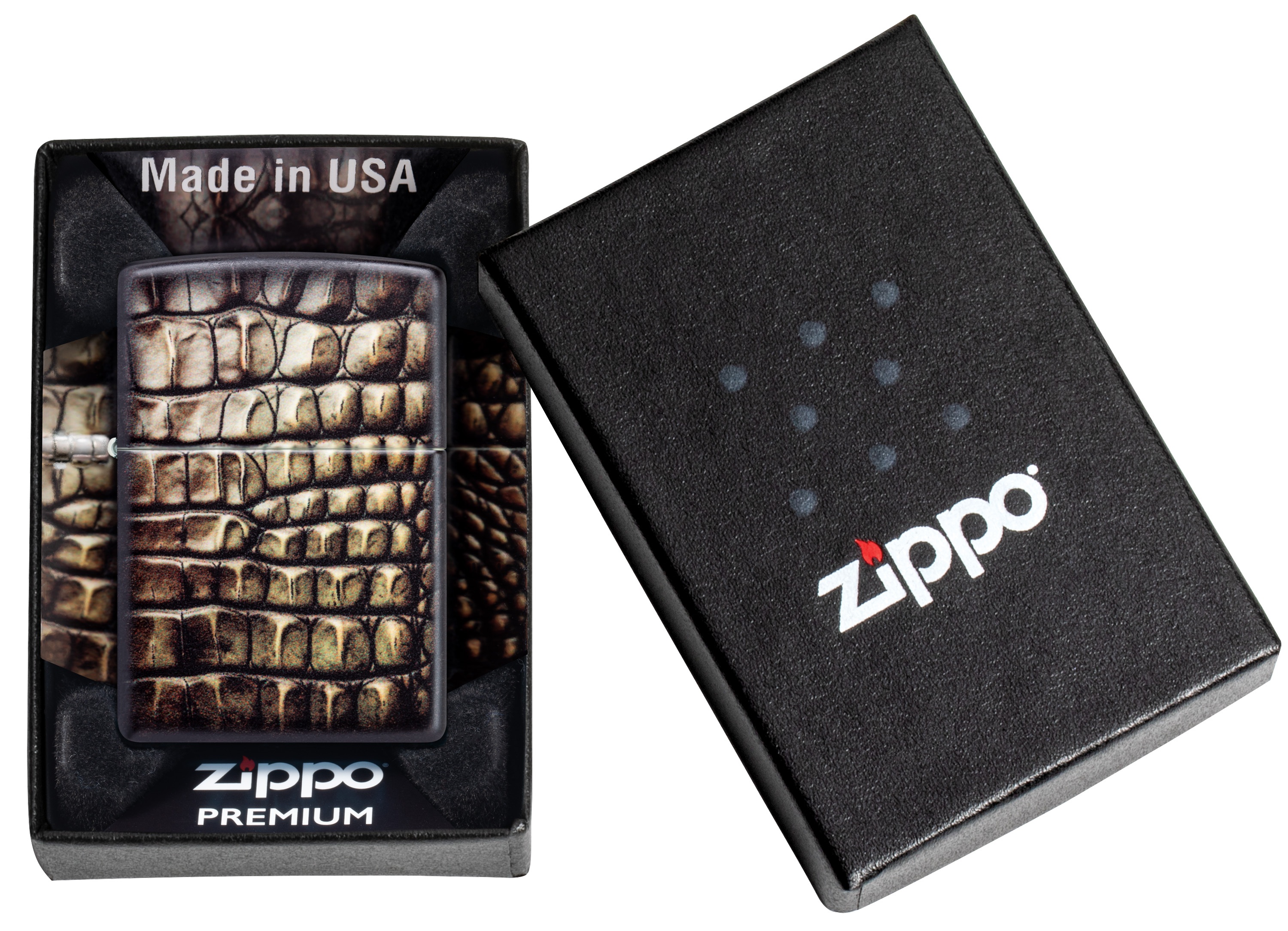 Front shot of Zippo Bejeweled Beetle Design High Polish Brass Windproof Lighter standing at a 3/4 angle.