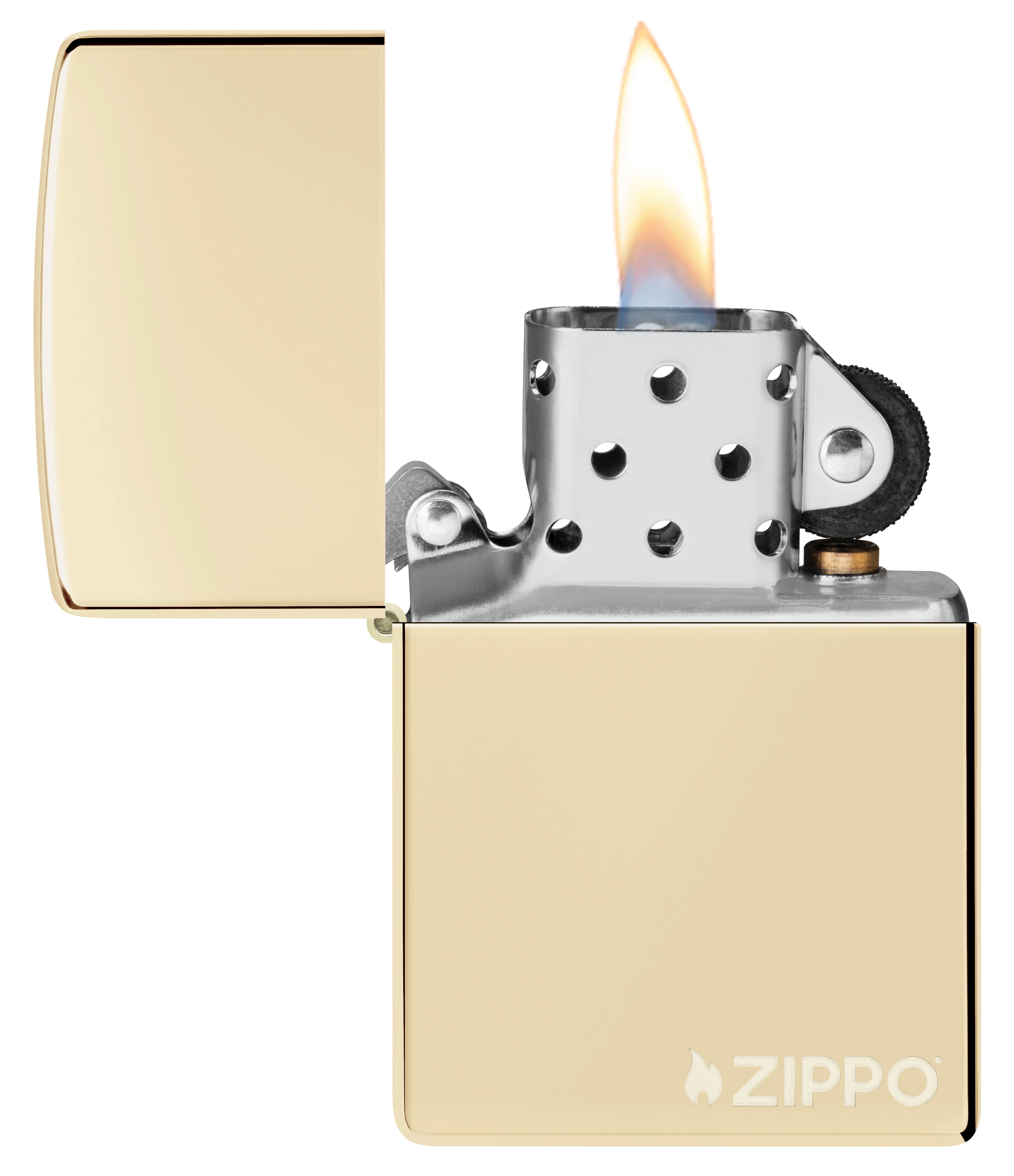 Front shot of Zippo Bejeweled Beetle Design High Polish Brass Windproof Lighter standing at a 3/4 angle.