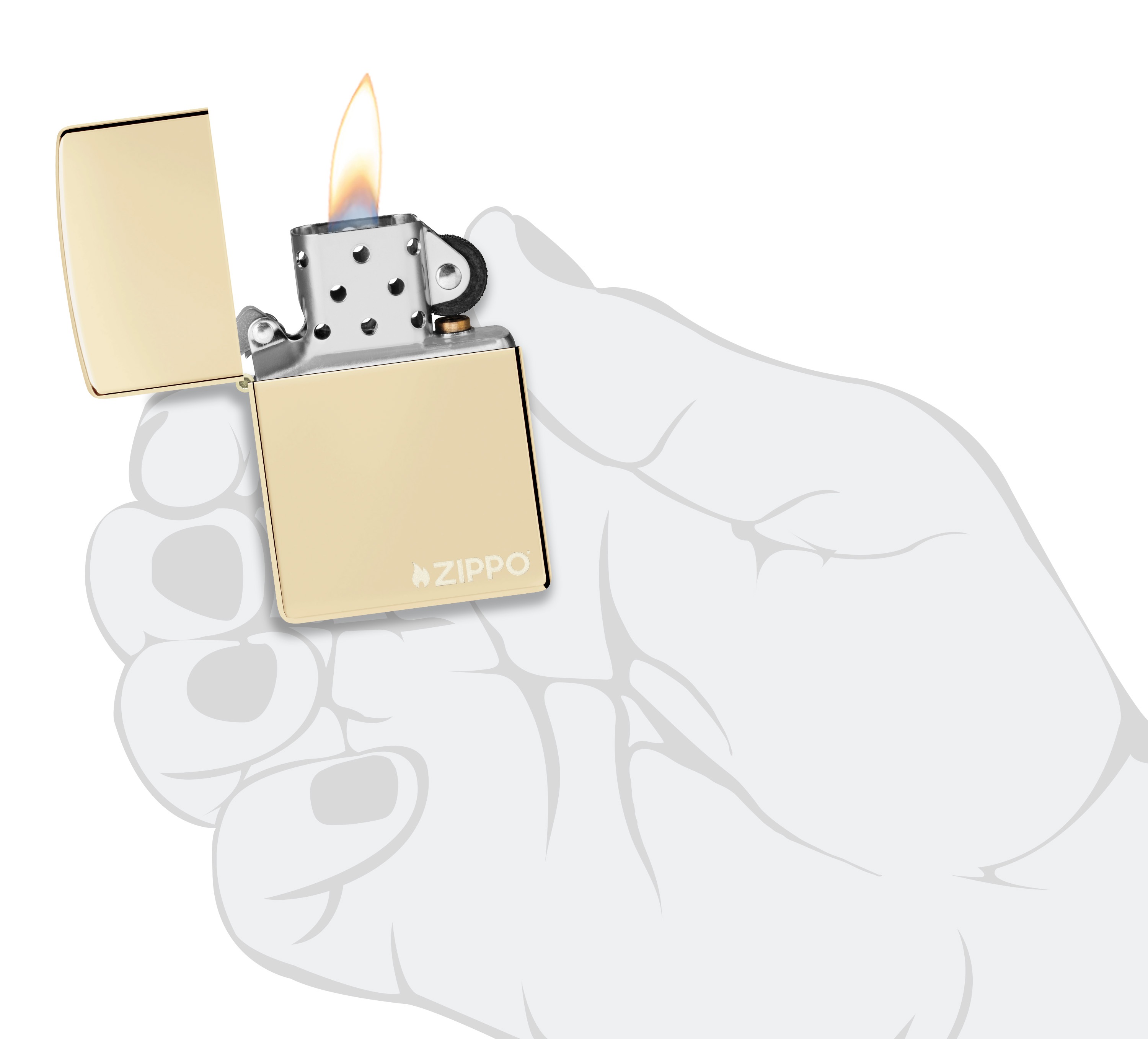 Front shot of Zippo Bejeweled Beetle Design High Polish Brass Windproof Lighter standing at a 3/4 angle.