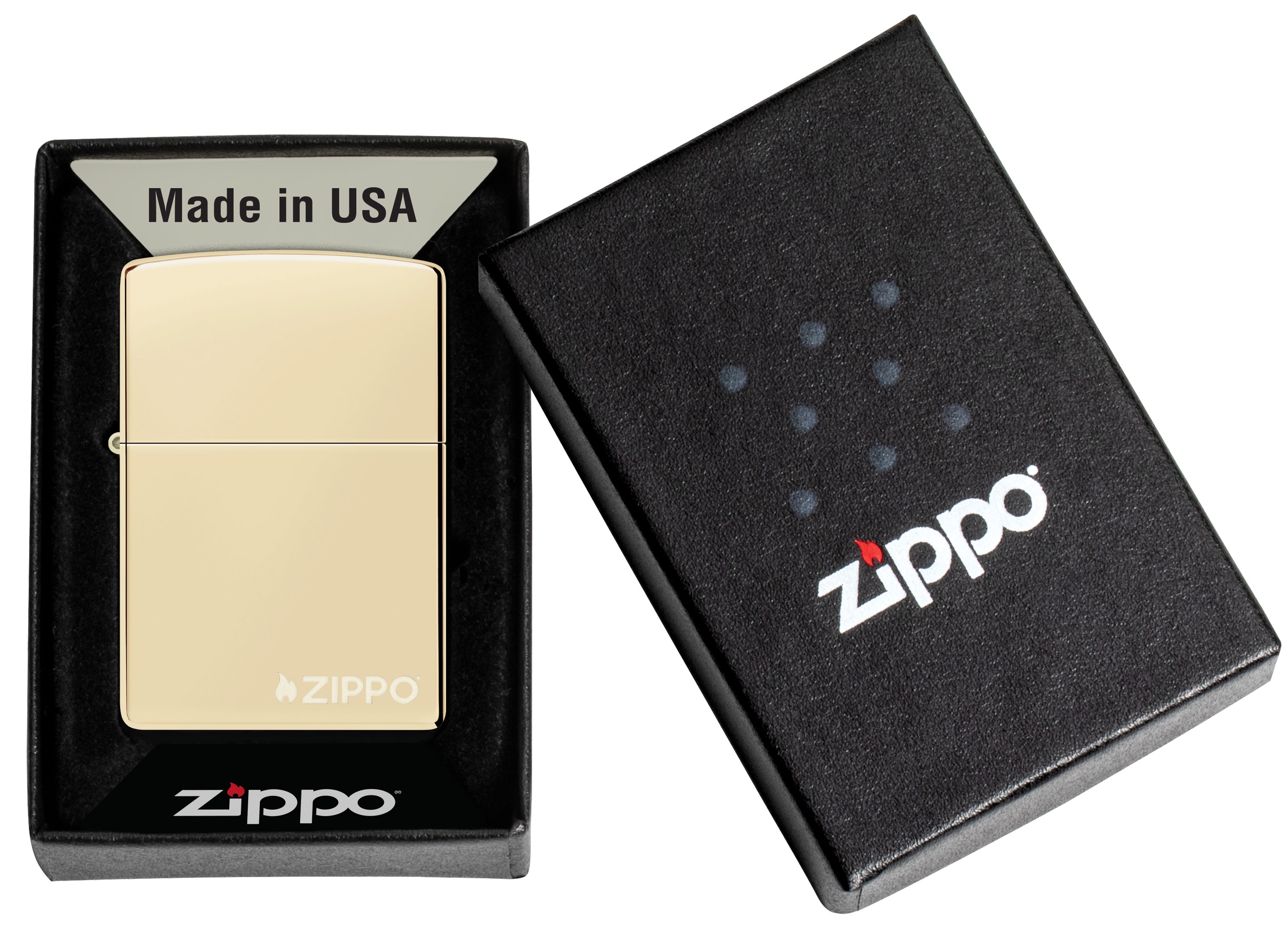 Front shot of Zippo Bejeweled Beetle Design High Polish Brass Windproof Lighter standing at a 3/4 angle.