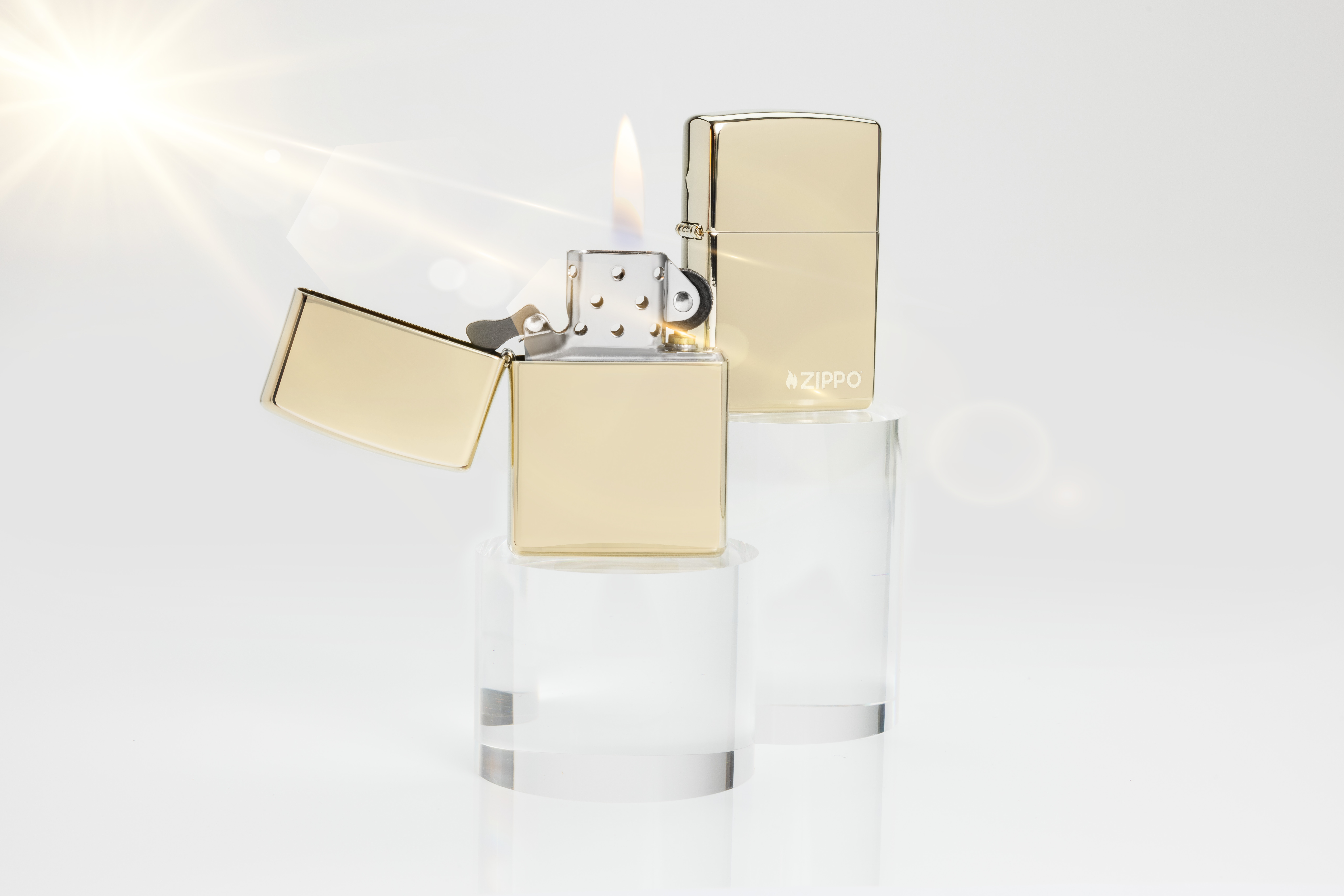Front shot of Zippo Bejeweled Beetle Design High Polish Brass Windproof Lighter standing at a 3/4 angle.