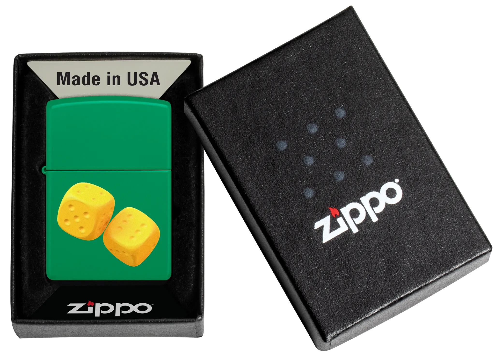Front shot of Zippo Bejeweled Beetle Design High Polish Brass Windproof Lighter standing at a 3/4 angle.