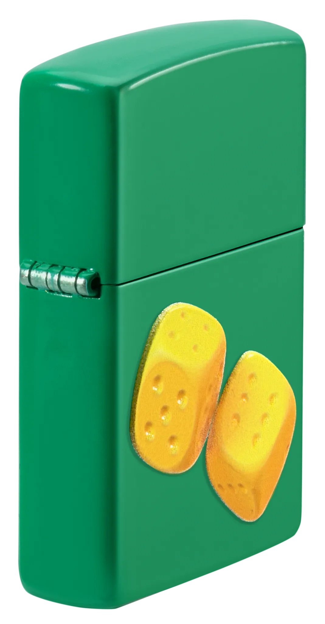 Front shot of Zippo Bejeweled Beetle Design High Polish Brass Windproof Lighter standing at a 3/4 angle.