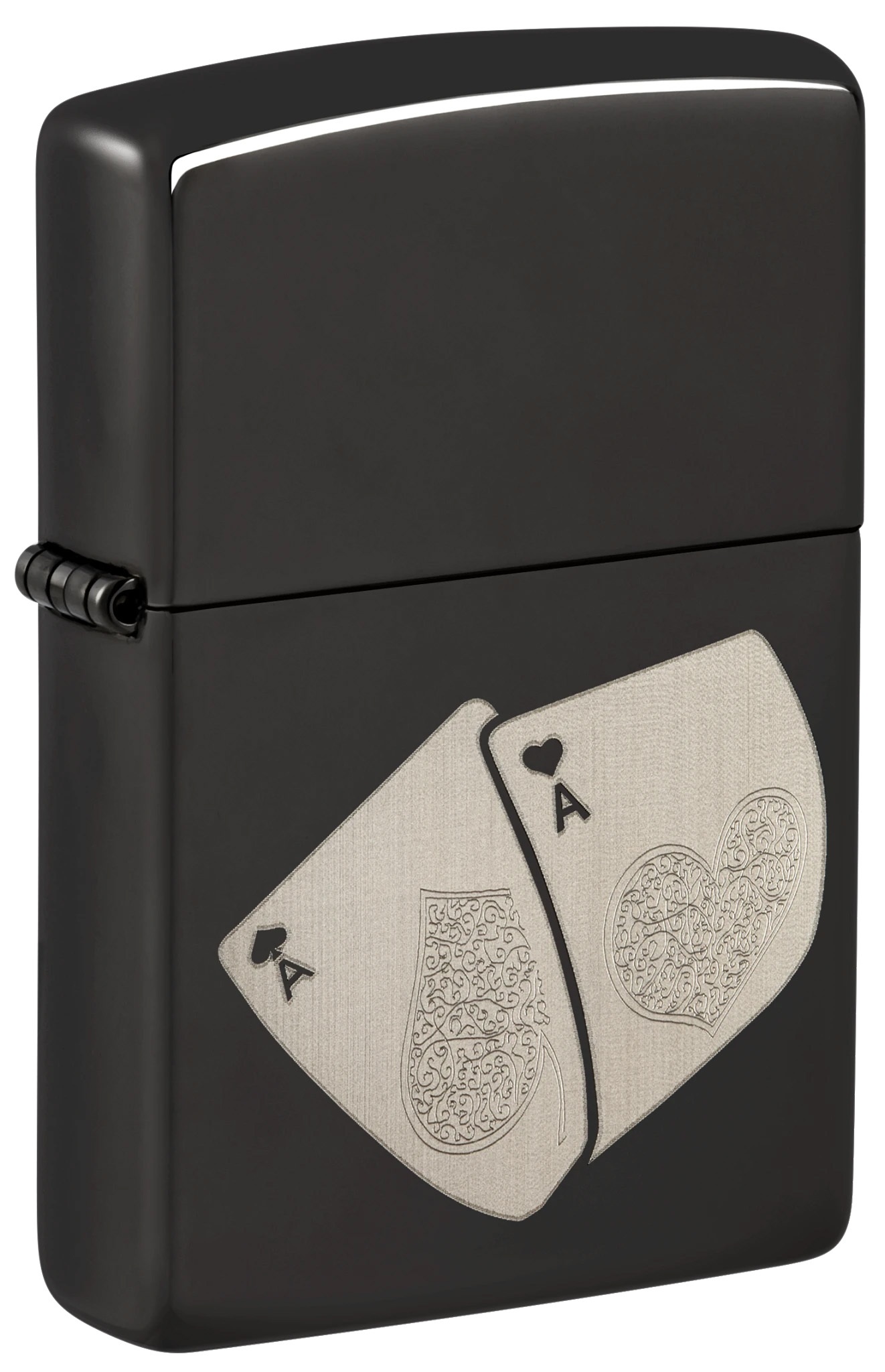 Front shot of Zippo Bejeweled Beetle Design High Polish Brass Windproof Lighter standing at a 3/4 angle.