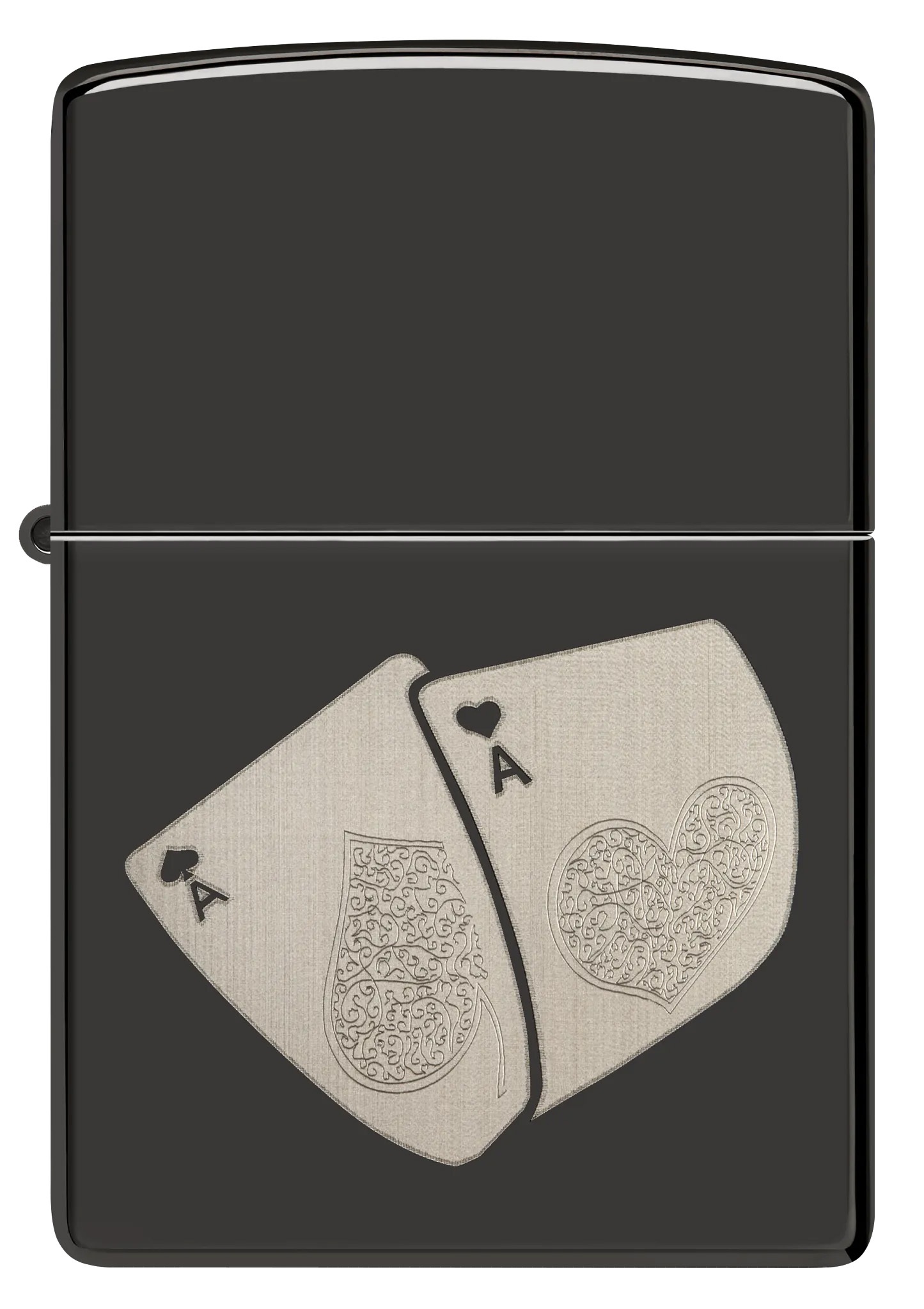 Front shot of Zippo Bejeweled Beetle Design High Polish Brass Windproof Lighter standing at a 3/4 angle.