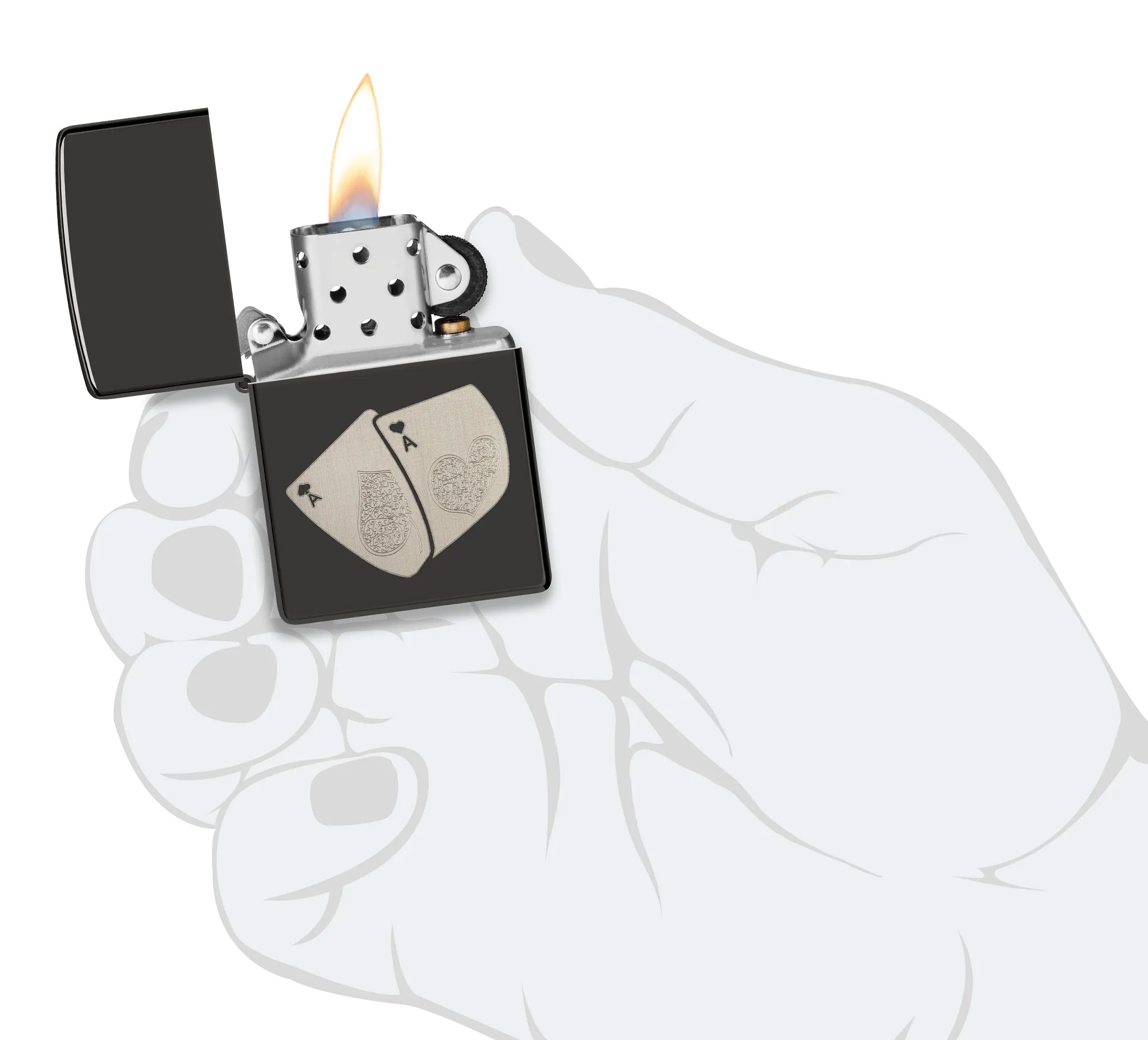 Front shot of Zippo Bejeweled Beetle Design High Polish Brass Windproof Lighter standing at a 3/4 angle.