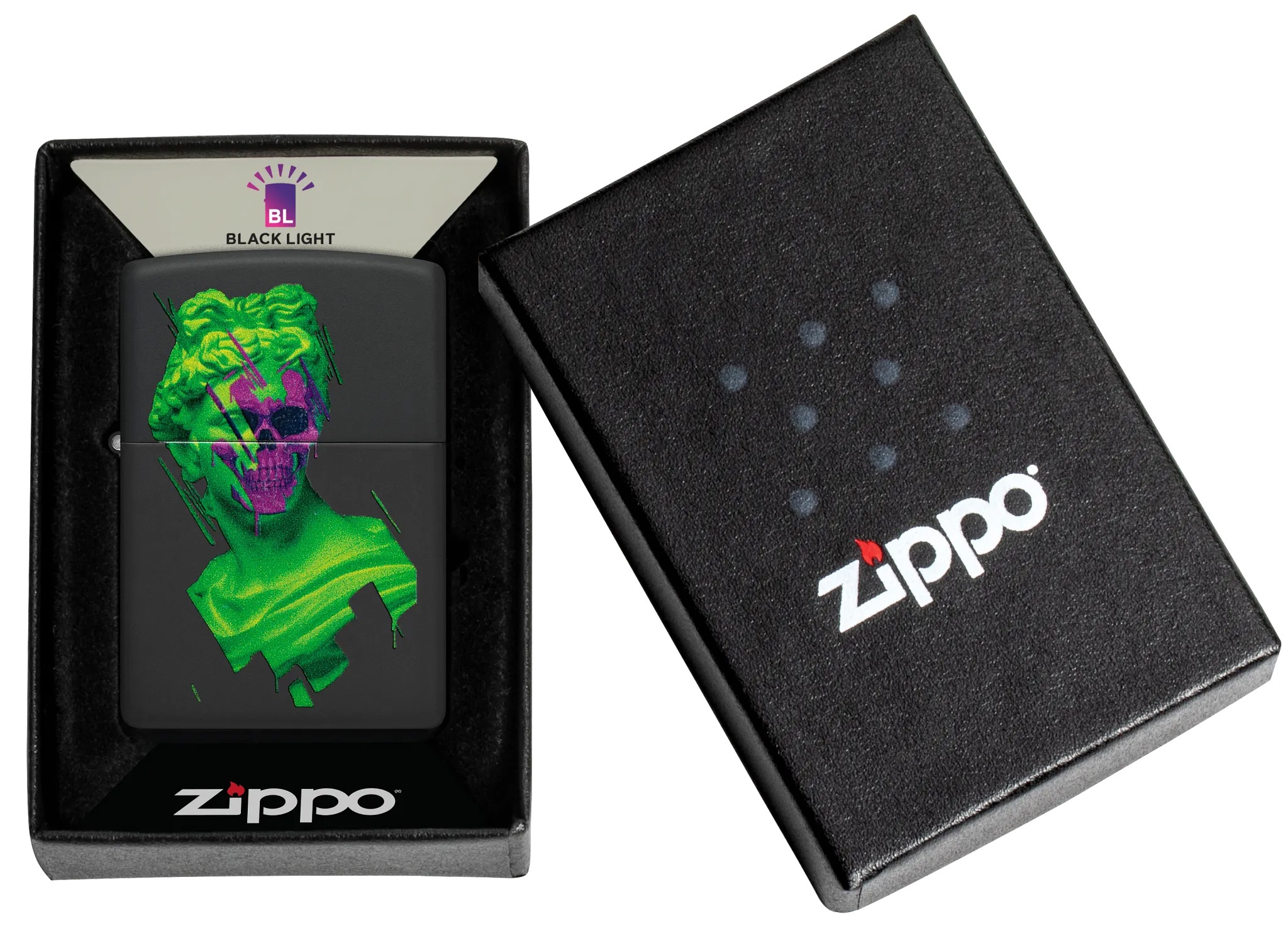 Front shot of Zippo Bejeweled Beetle Design High Polish Brass Windproof Lighter standing at a 3/4 angle.