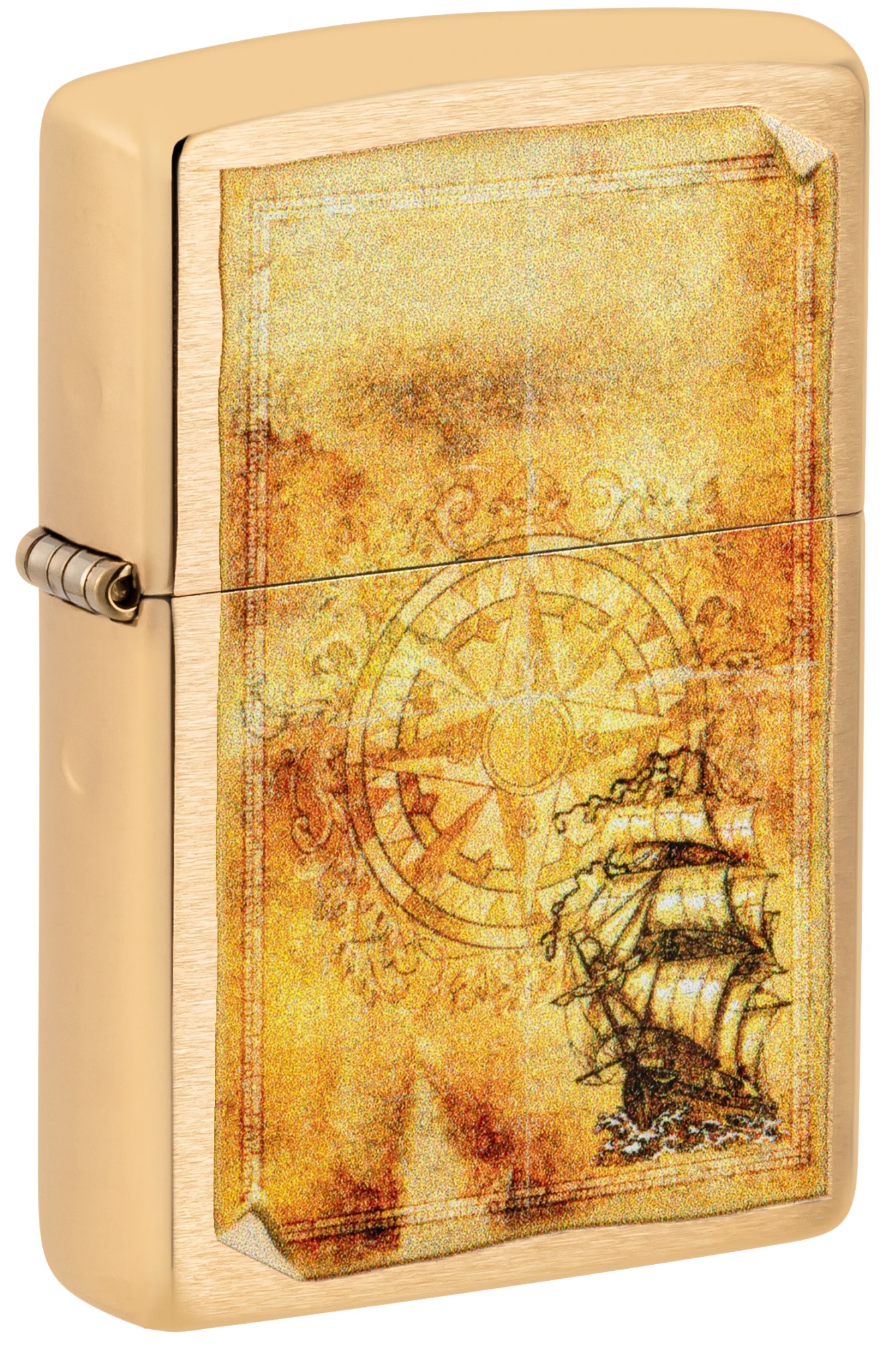 Front shot of Zippo Bejeweled Beetle Design High Polish Brass Windproof Lighter standing at a 3/4 angle.