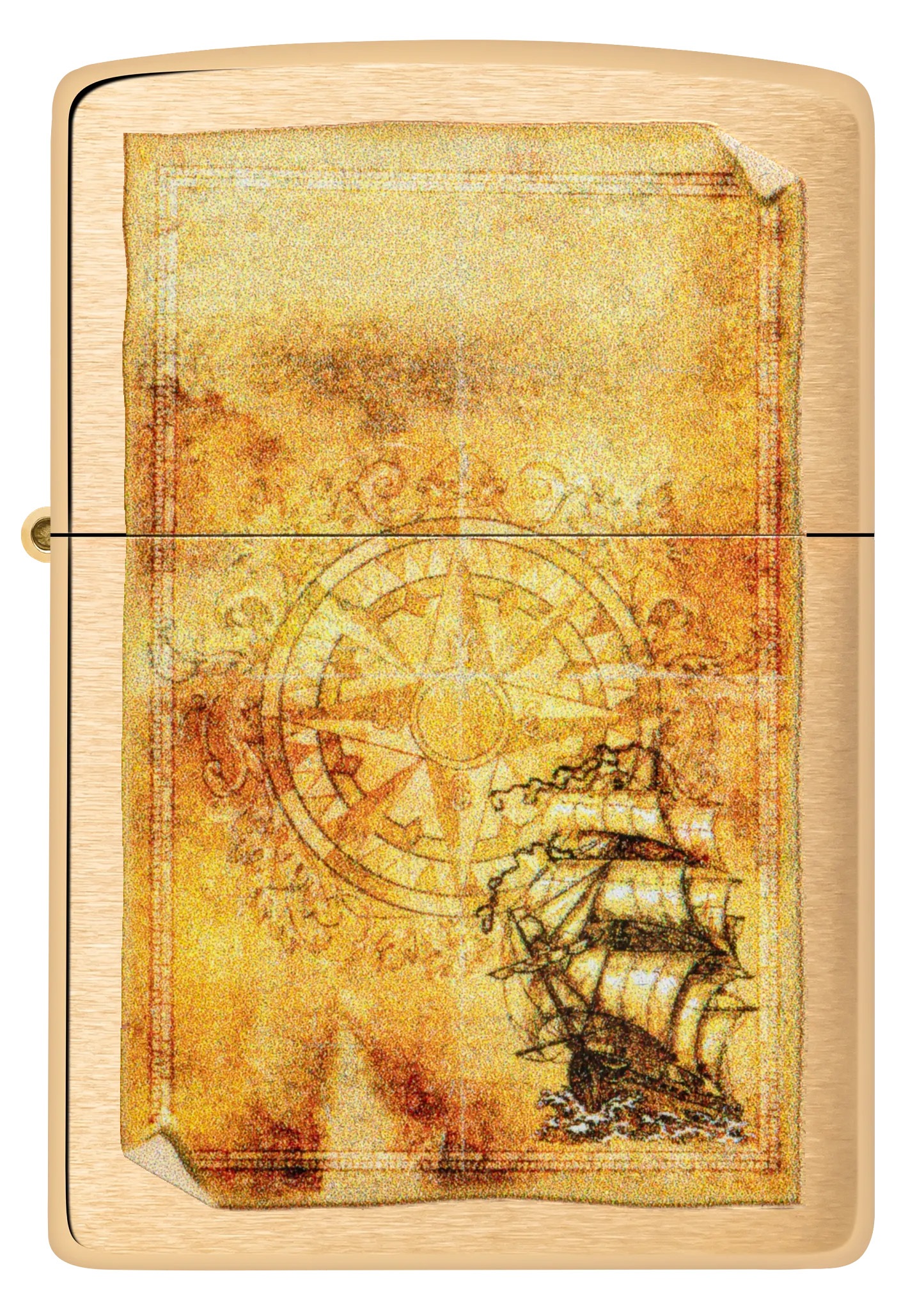 Front shot of Zippo Bejeweled Beetle Design High Polish Brass Windproof Lighter standing at a 3/4 angle.