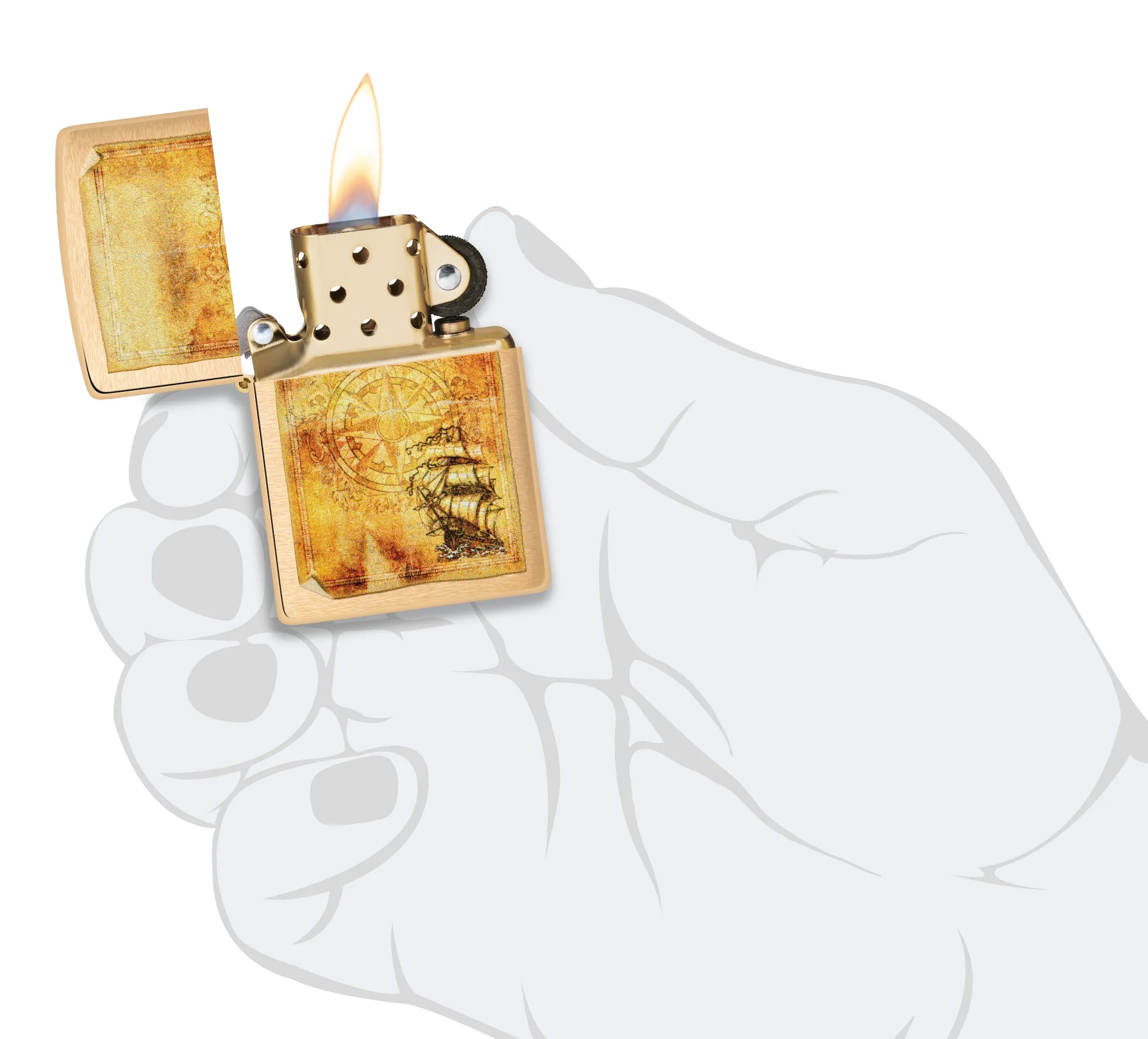 Front shot of Zippo Bejeweled Beetle Design High Polish Brass Windproof Lighter standing at a 3/4 angle.